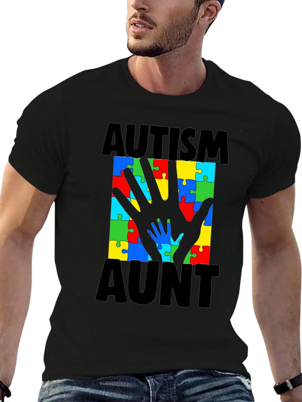 Autism Aunt T-Shirt: Puzzle Piece Hand Design