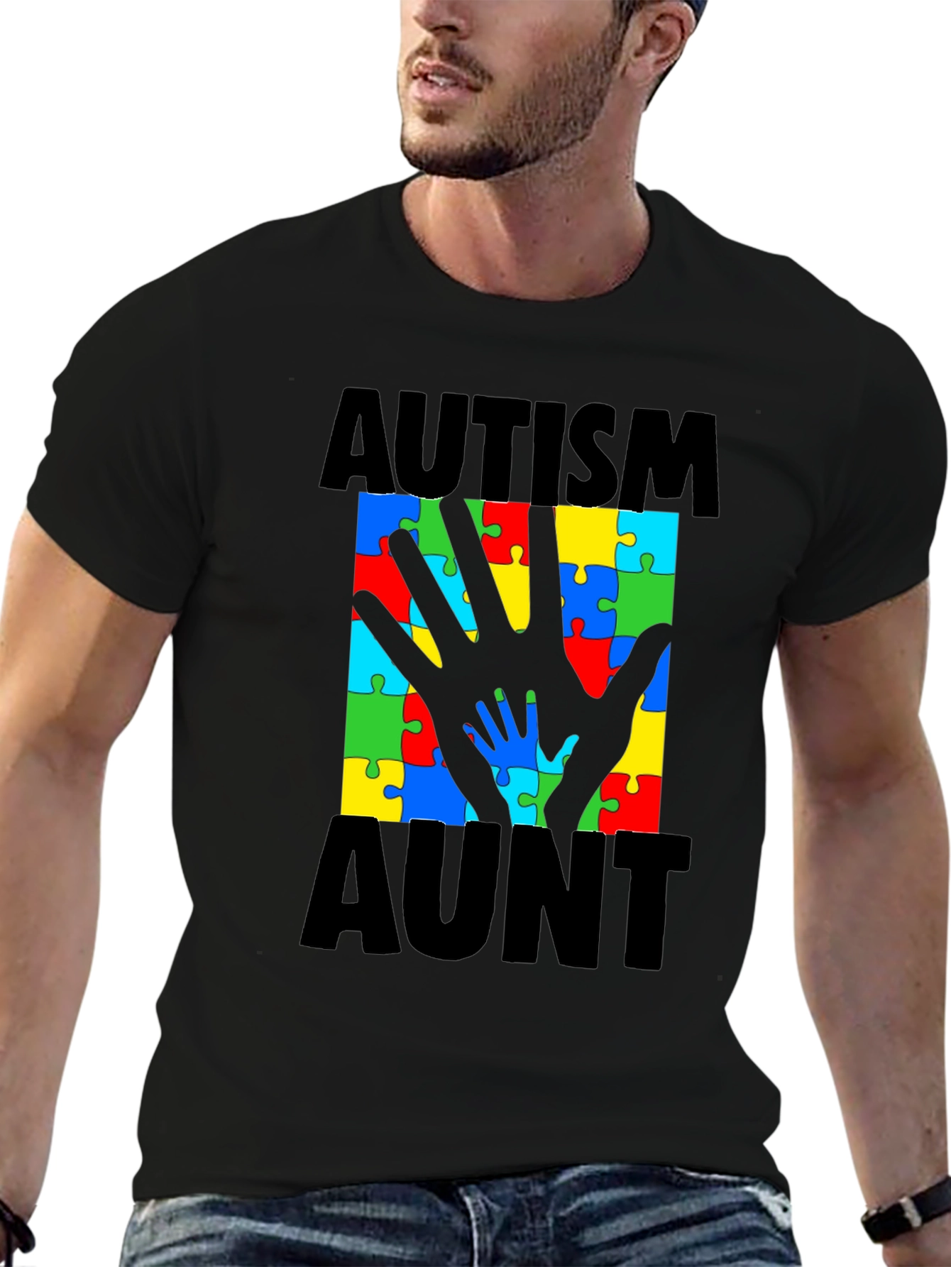 Autism Aunt T-Shirt: Puzzle Piece Hand Design