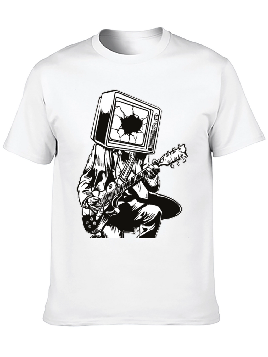 Guitar Man with TV Head Graphic T-Shirt