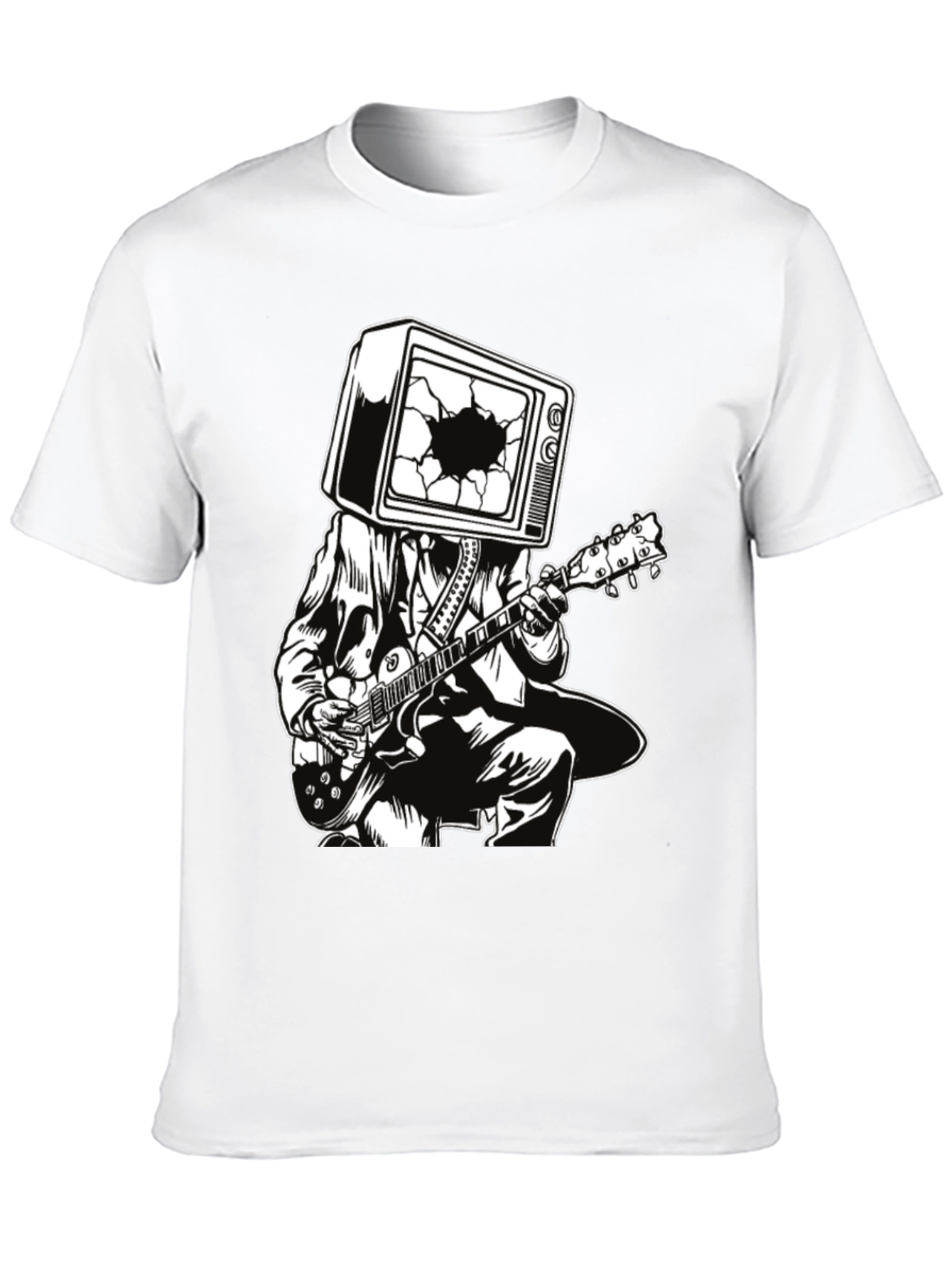Guitar Man with TV Head Graphic T-Shirt