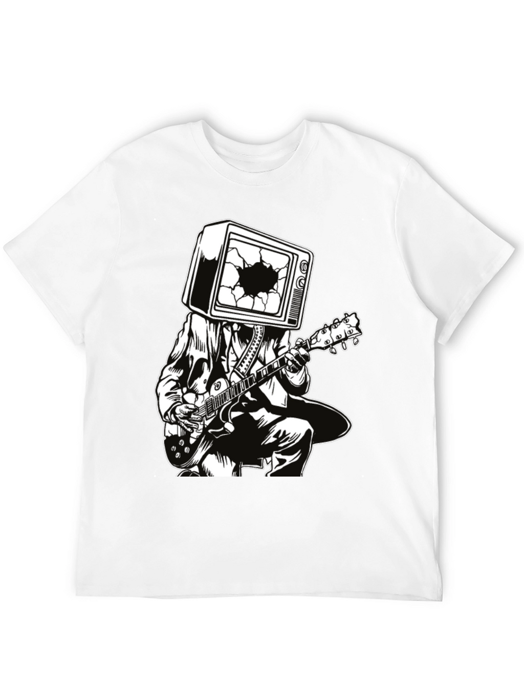 Guitar Man with TV Head Graphic T-Shirt