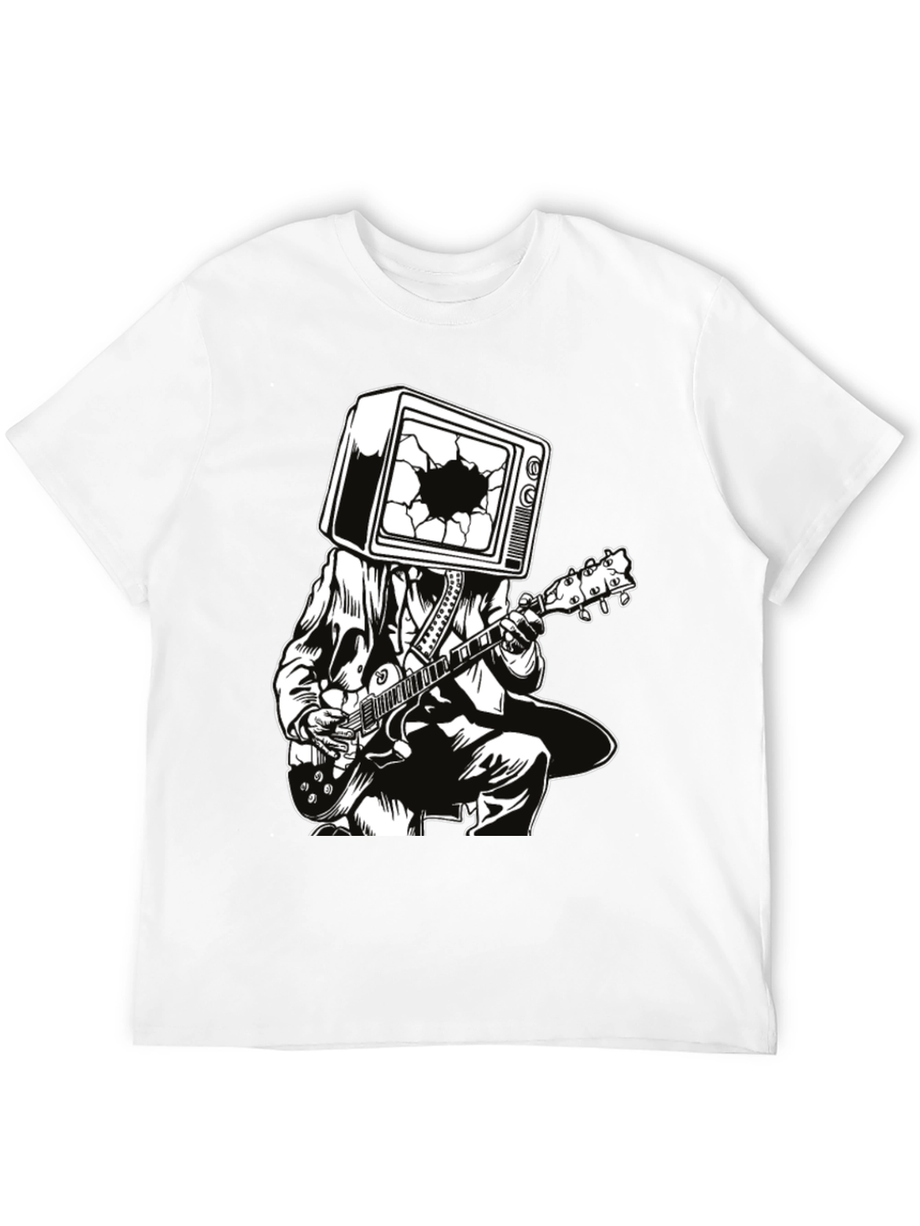 Guitar Man with TV Head Graphic T-Shirt