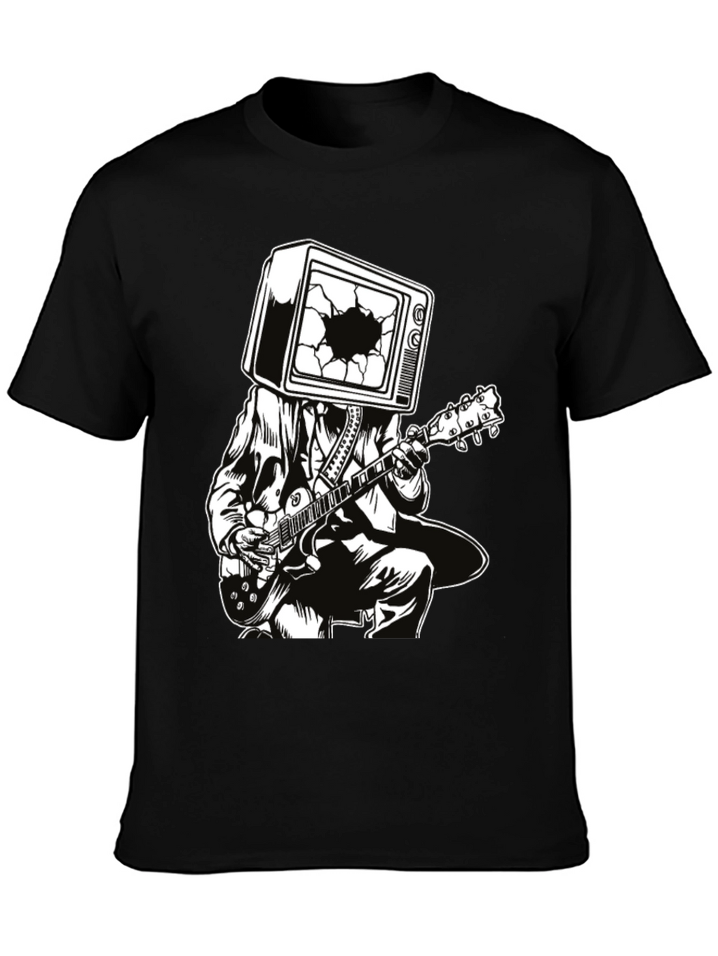 Guitar Man with TV Head Graphic T-Shirt
