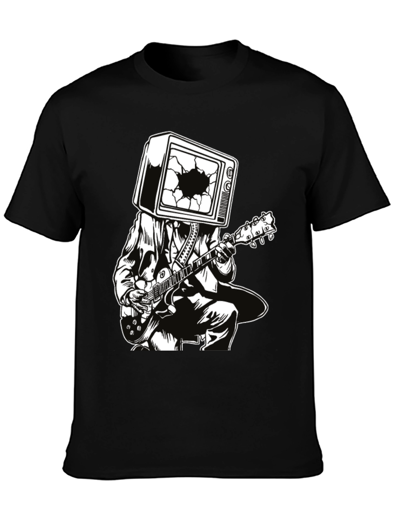 Guitar Man with TV Head Graphic T-Shirt