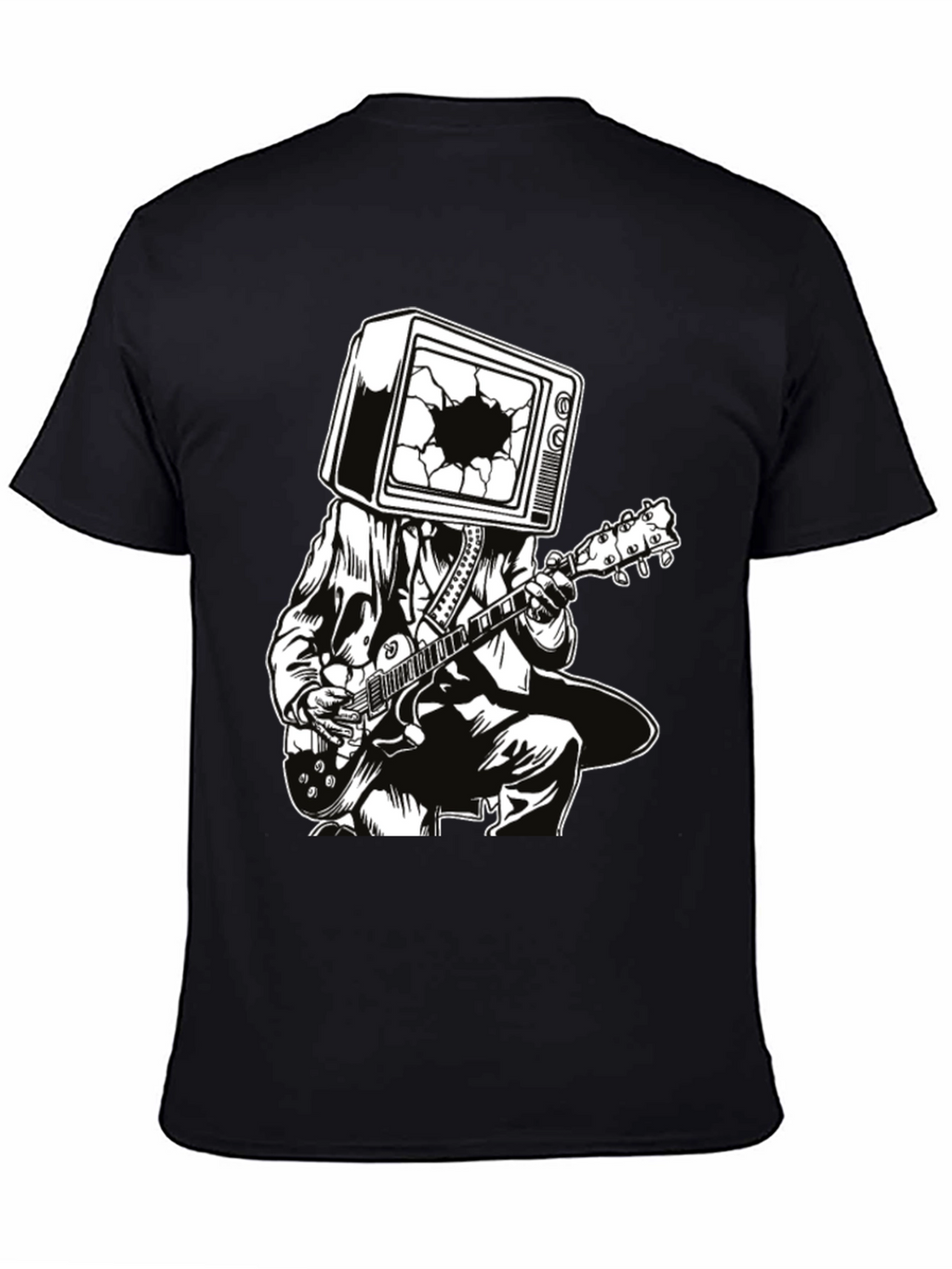 Guitar Man with TV Head Graphic T-Shirt
