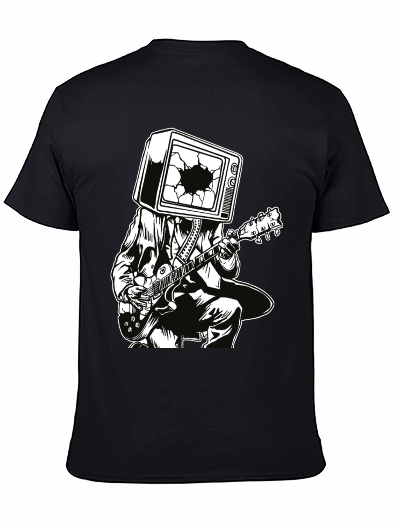 Guitar Man with TV Head Graphic T-Shirt