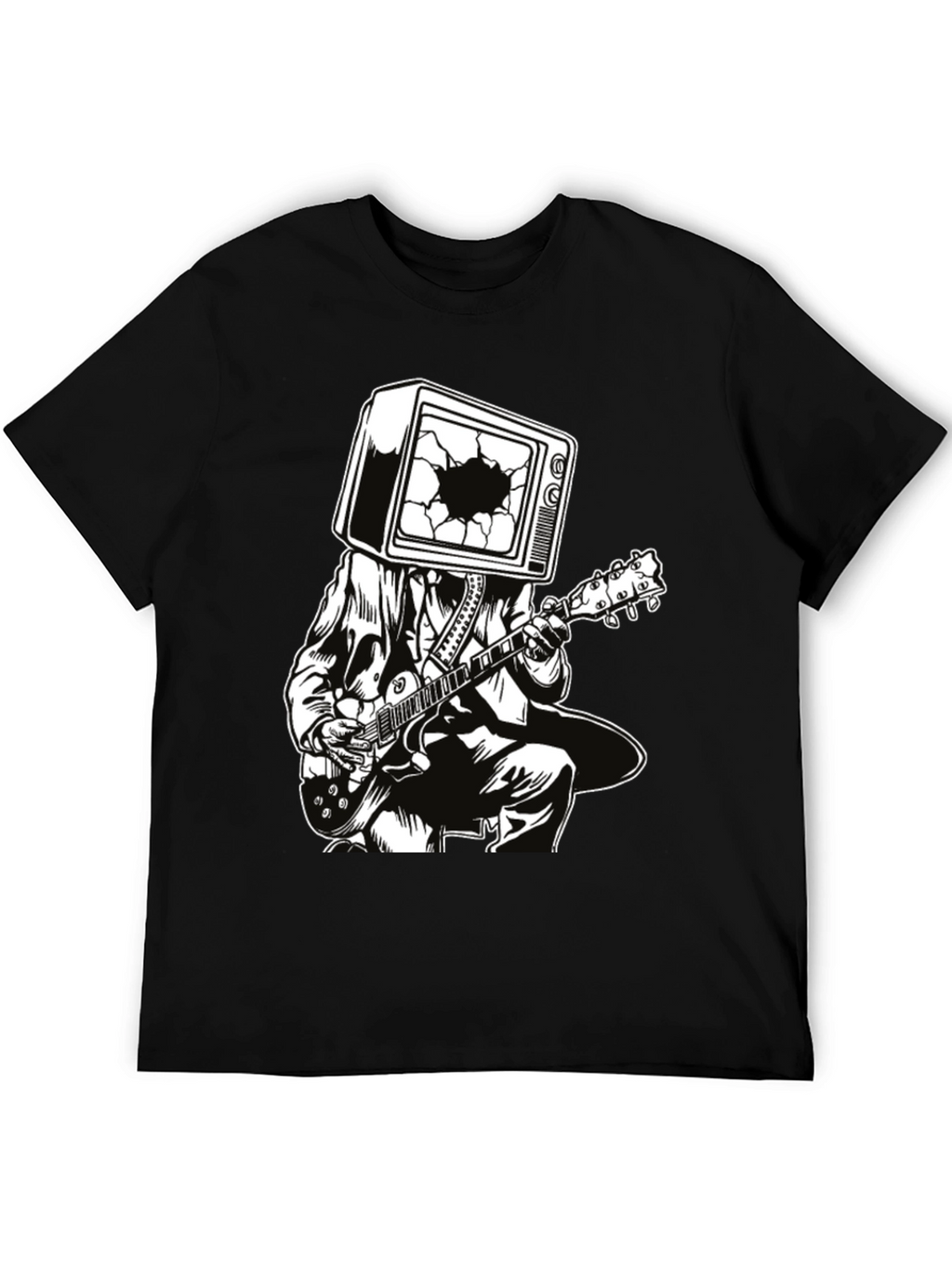 Guitar Man with TV Head Graphic T-Shirt
