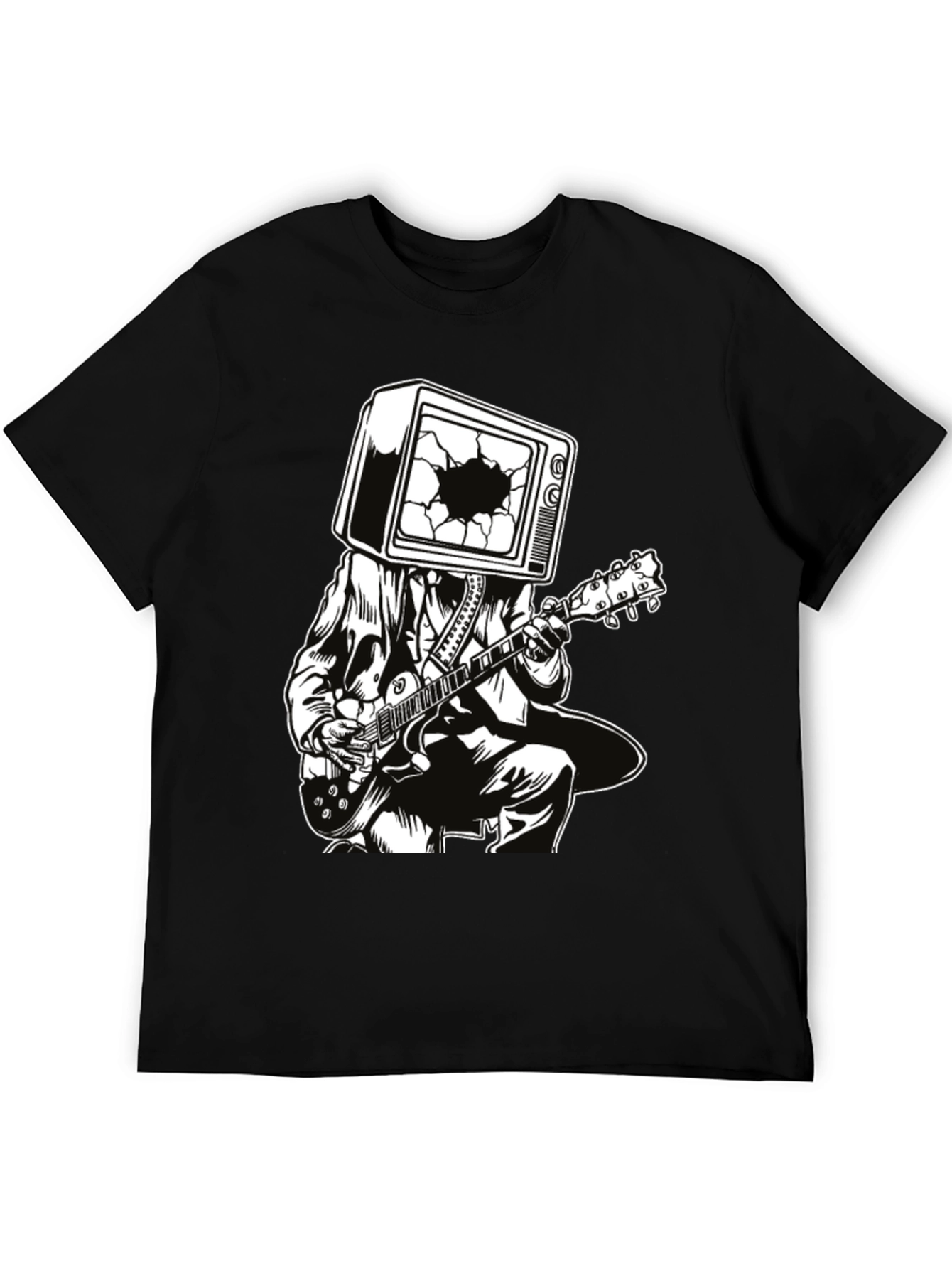 Guitar Man with TV Head Graphic T-Shirt