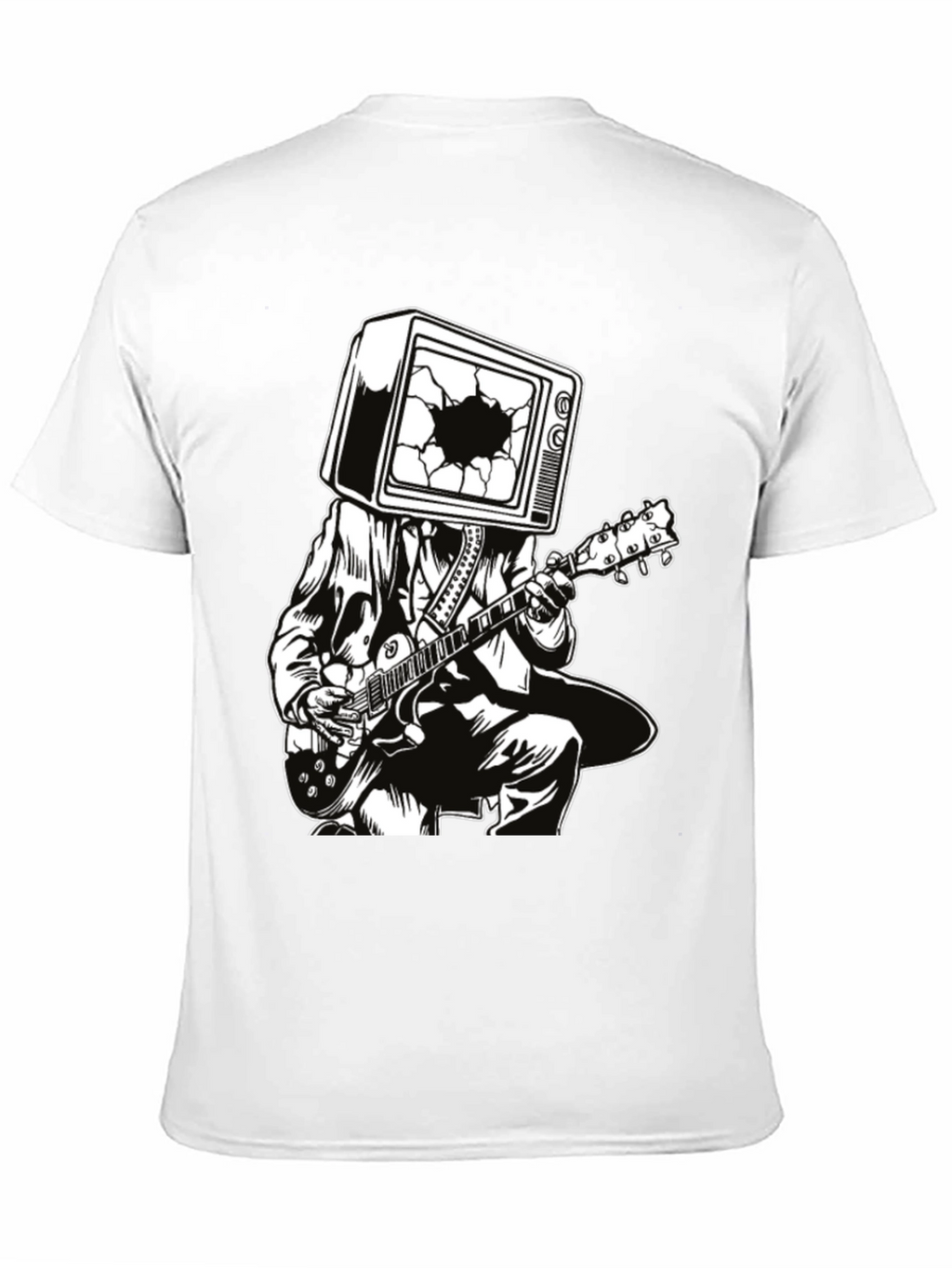 Guitar Man with TV Head Graphic T-Shirt