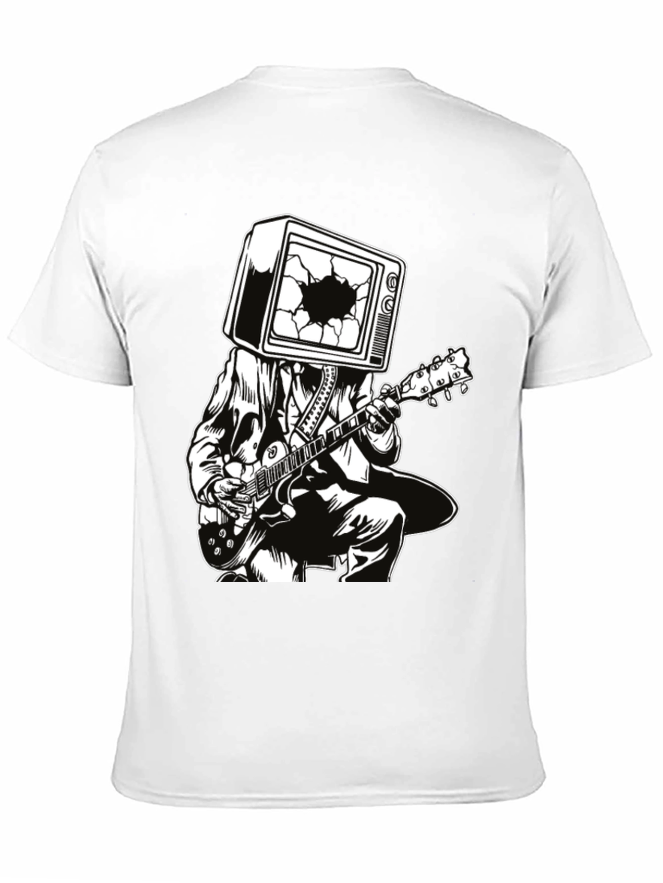Guitar Man with TV Head Graphic T-Shirt