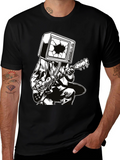 Guitar Man with TV Head Graphic T-Shirt