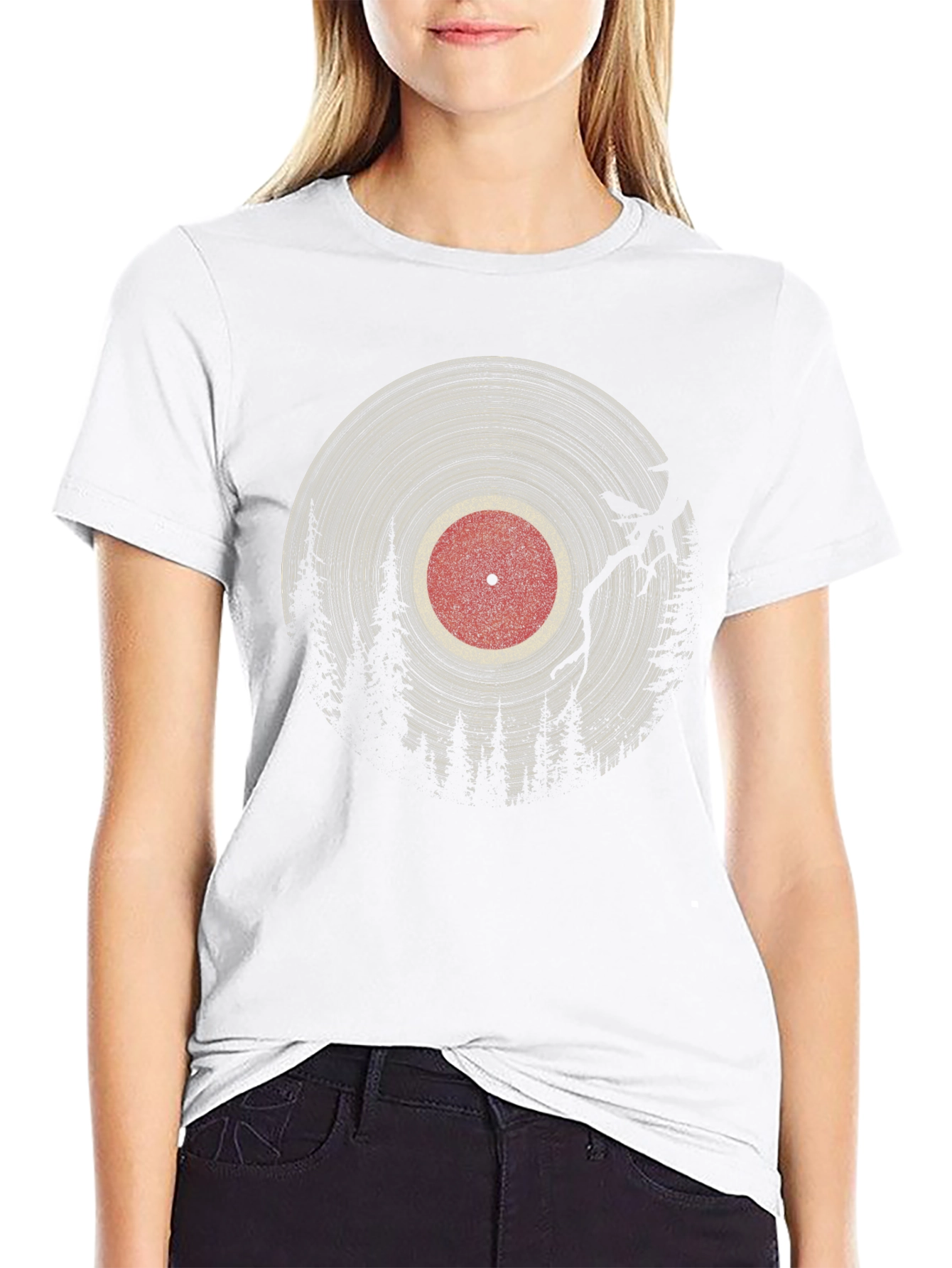 Vinyl Record & Forest Graphic Tee - Black