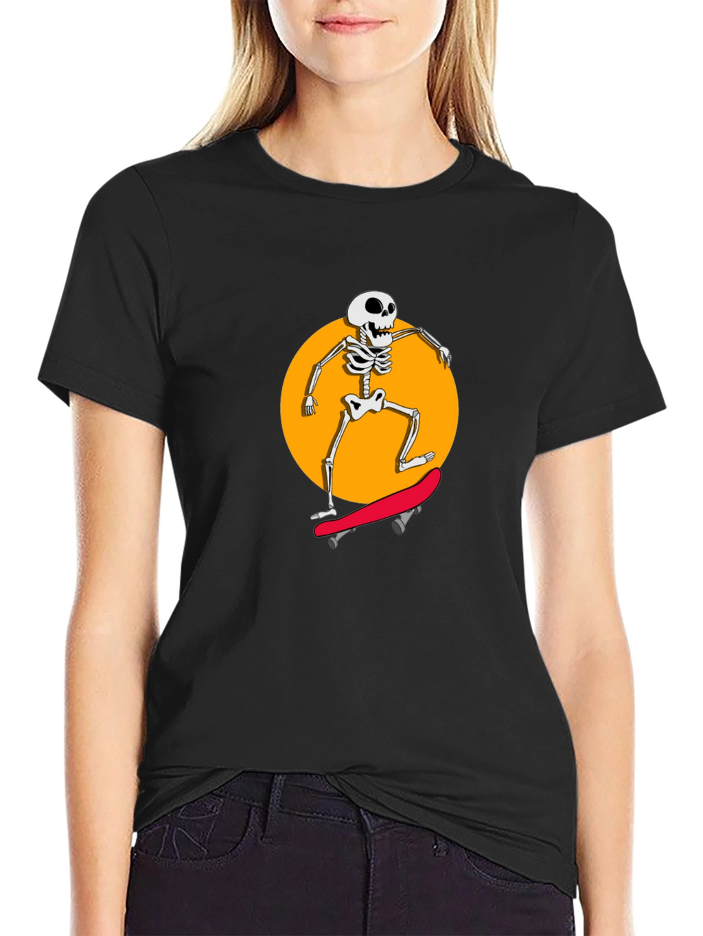 Skeleton Skateboarder Black Graphic Tee