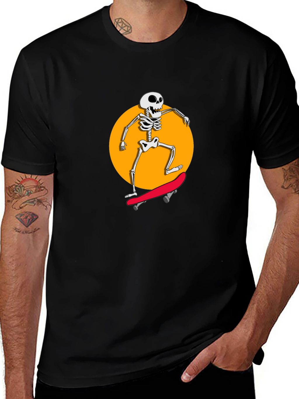 Skeleton Skateboarder Black Graphic Tee