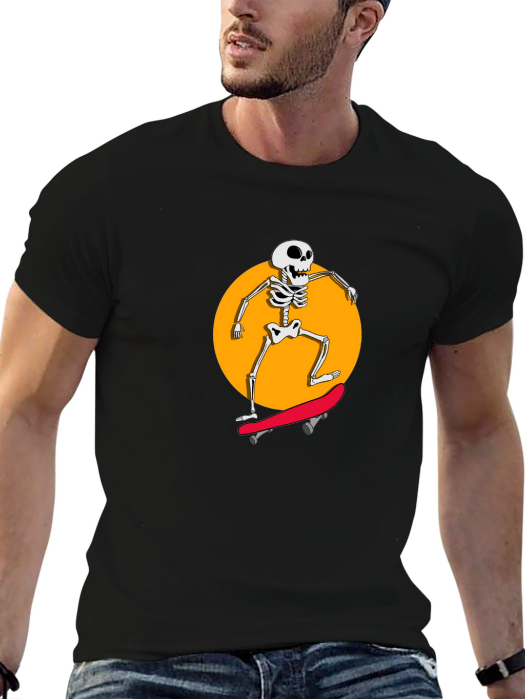 Skeleton Skateboarder Black Graphic Tee