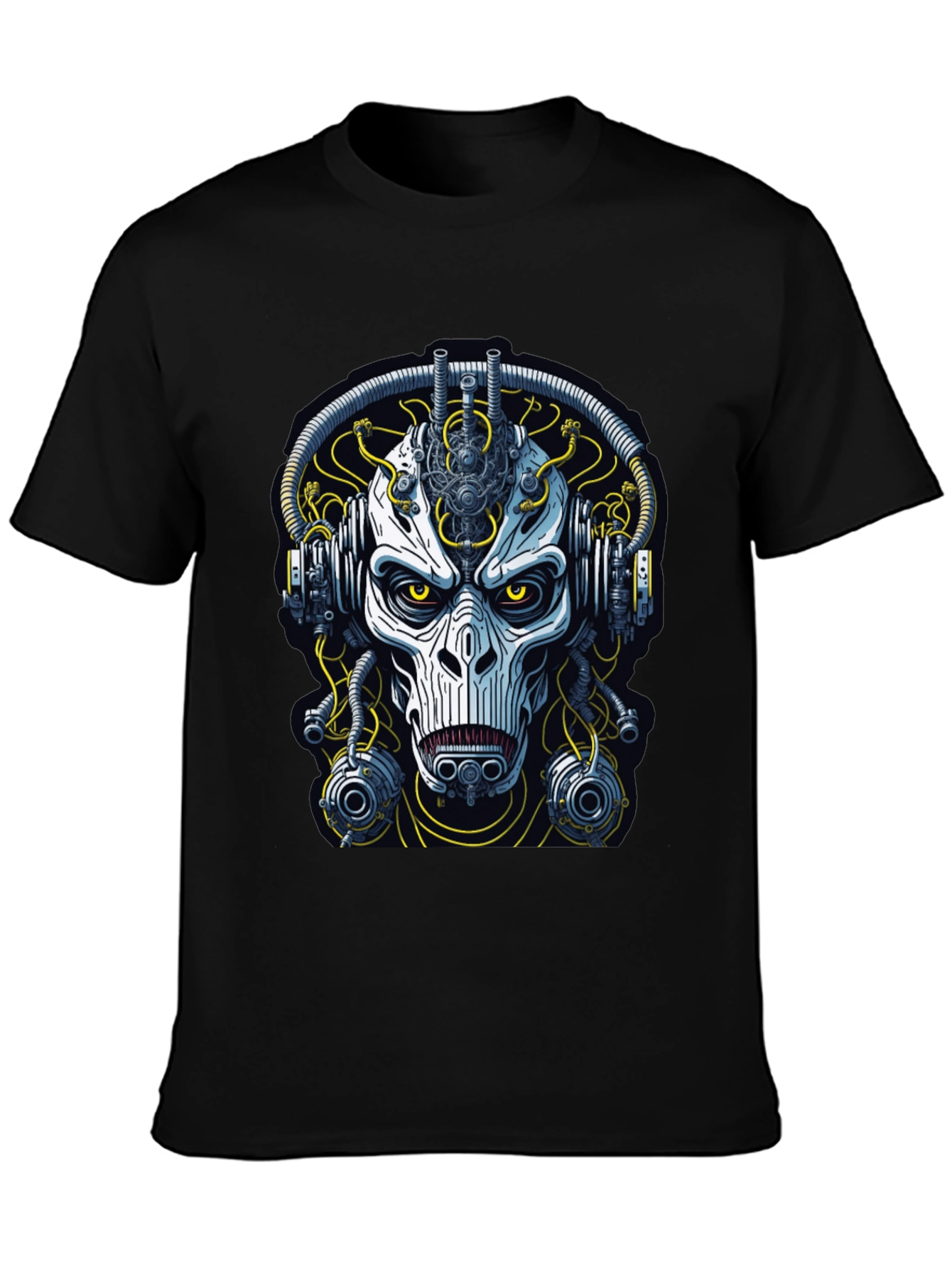 Cyberpunk Skull Graphic Tee - Mens Black T-Shirt