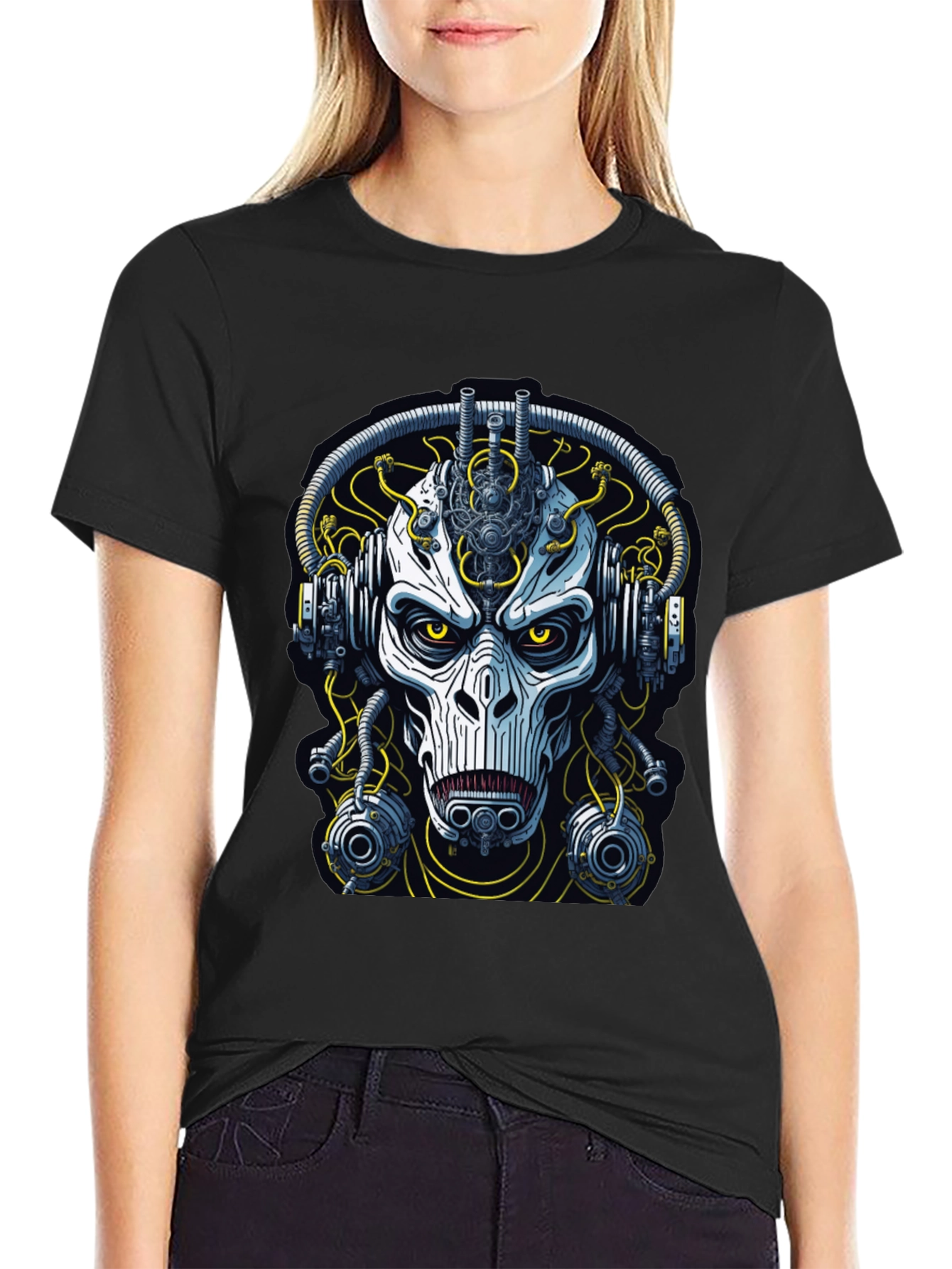 Cyberpunk Skull Graphic Tee - Mens Black T-Shirt