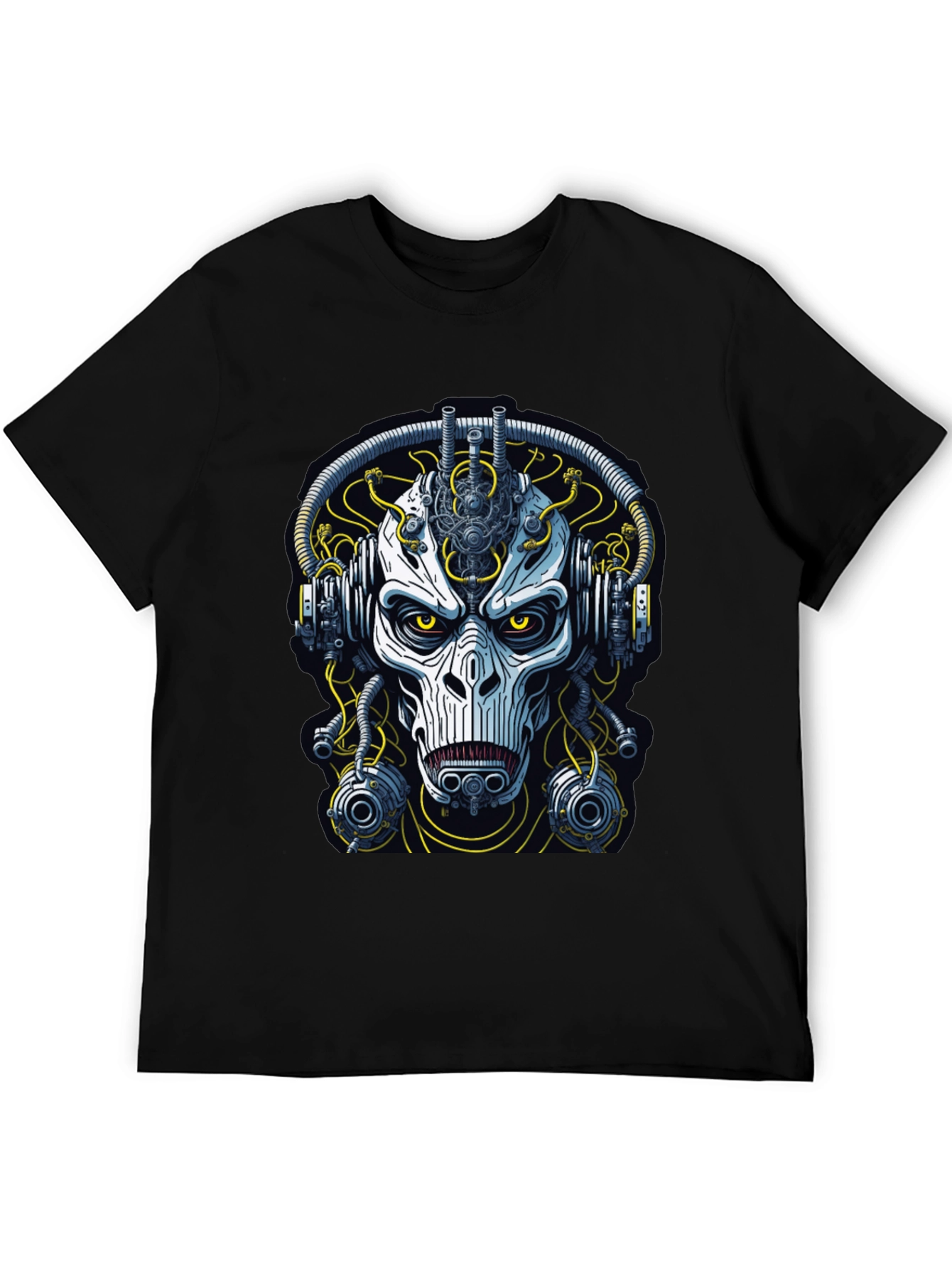 Cyberpunk Skull Graphic Tee - Mens Black T-Shirt