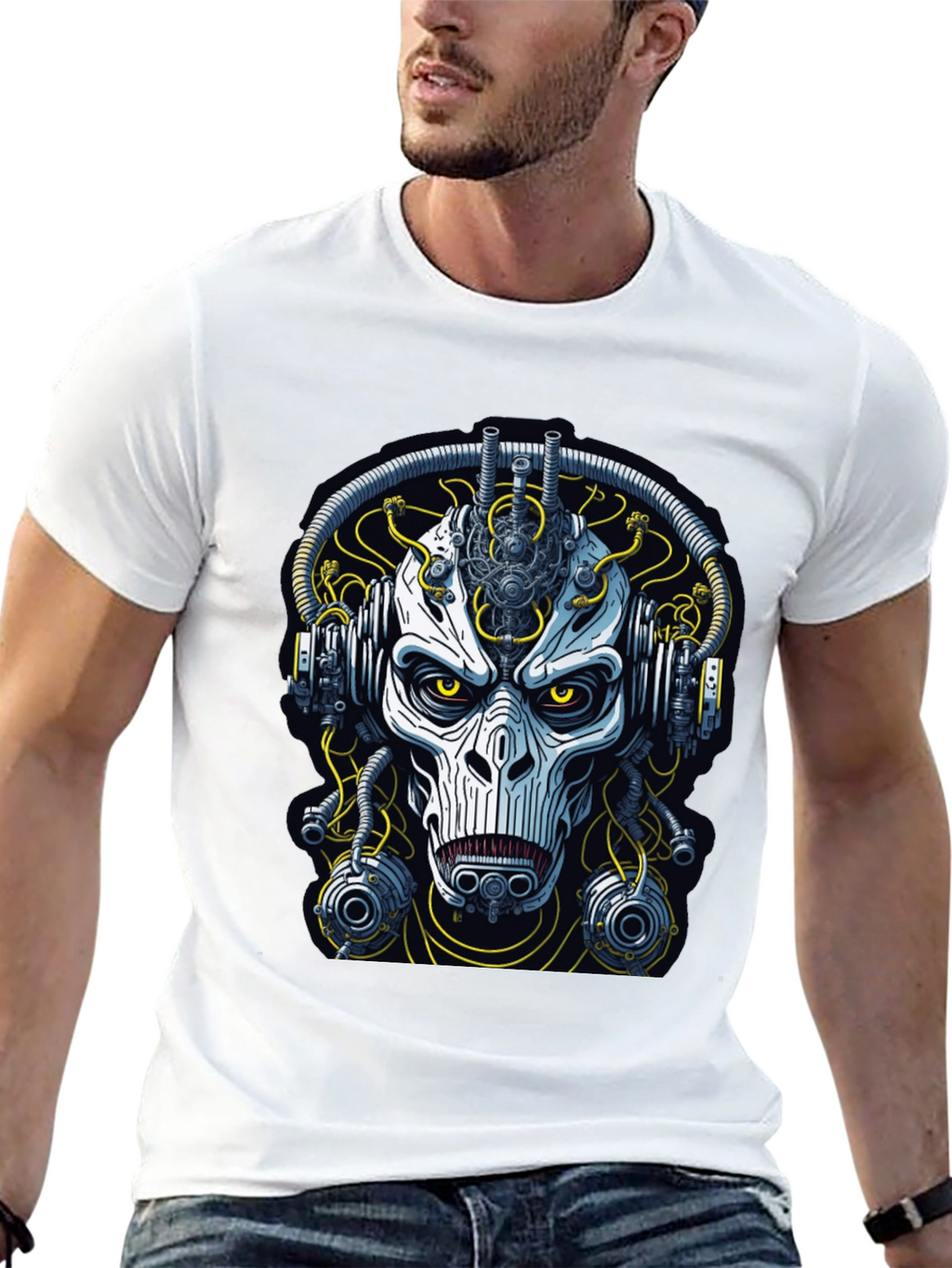 Cyberpunk Skull Graphic Tee - Mens Black T-Shirt