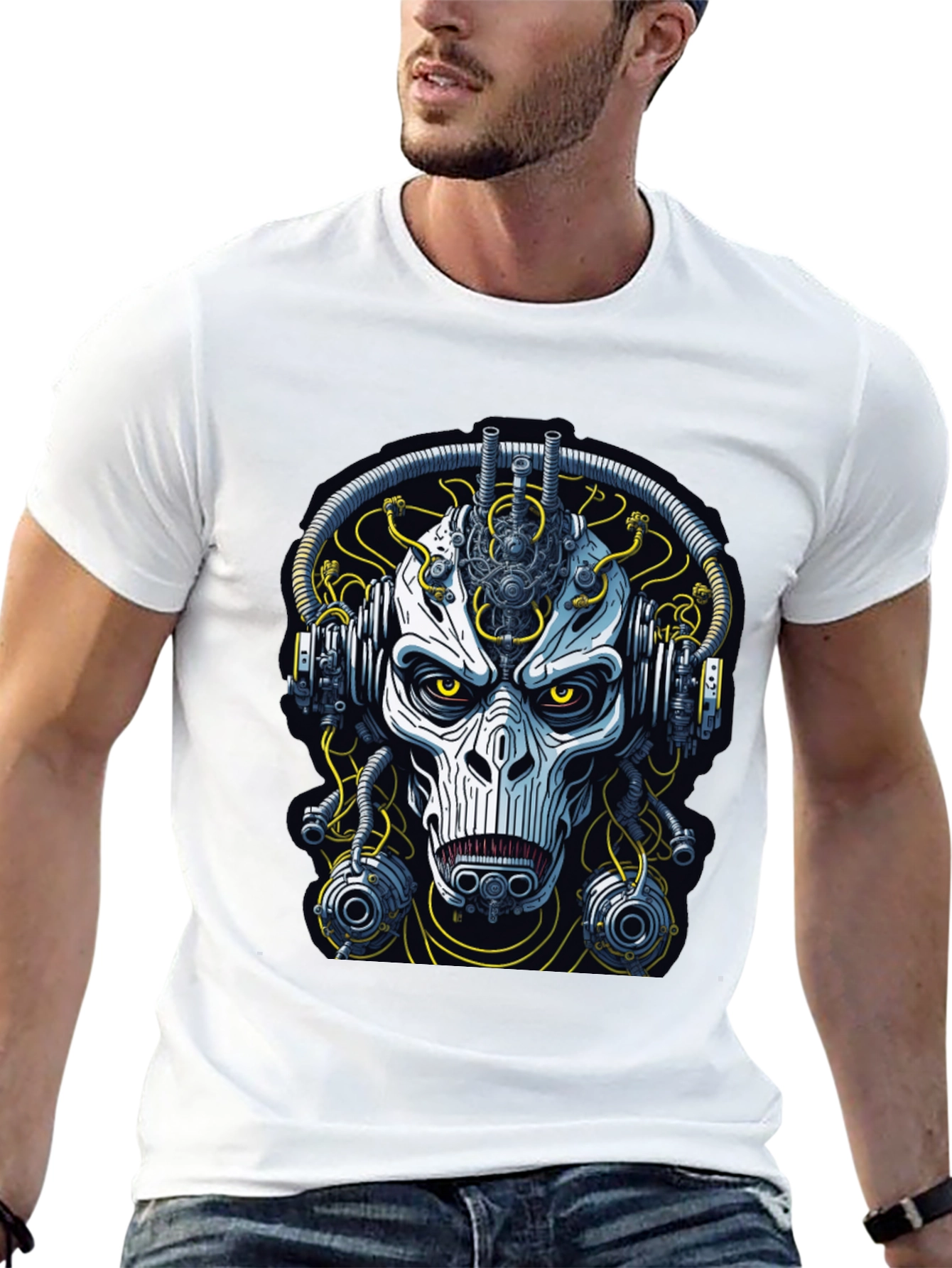 Cyberpunk Skull Graphic Tee - Mens Black T-Shirt