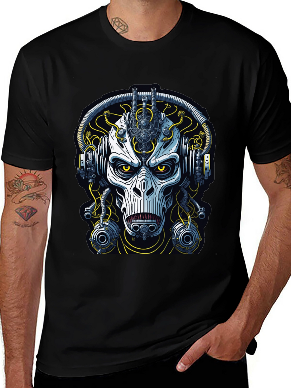 Cyberpunk Skull Graphic Tee - Mens Black T-Shirt