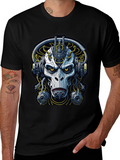 Cyberpunk Skull Graphic Tee - Mens Black T-Shirt