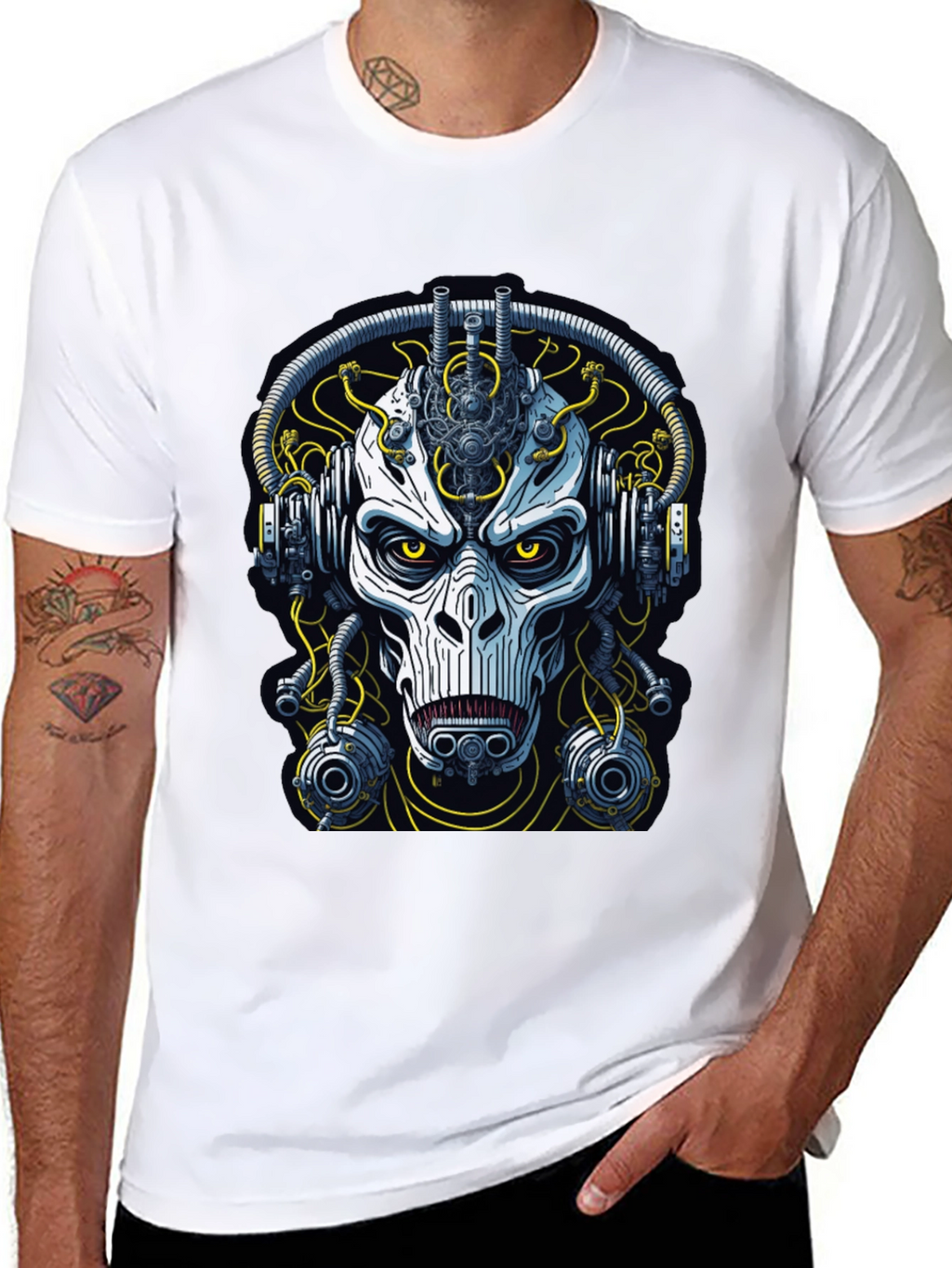 Cyberpunk Skull Graphic Tee - Mens Black T-Shirt