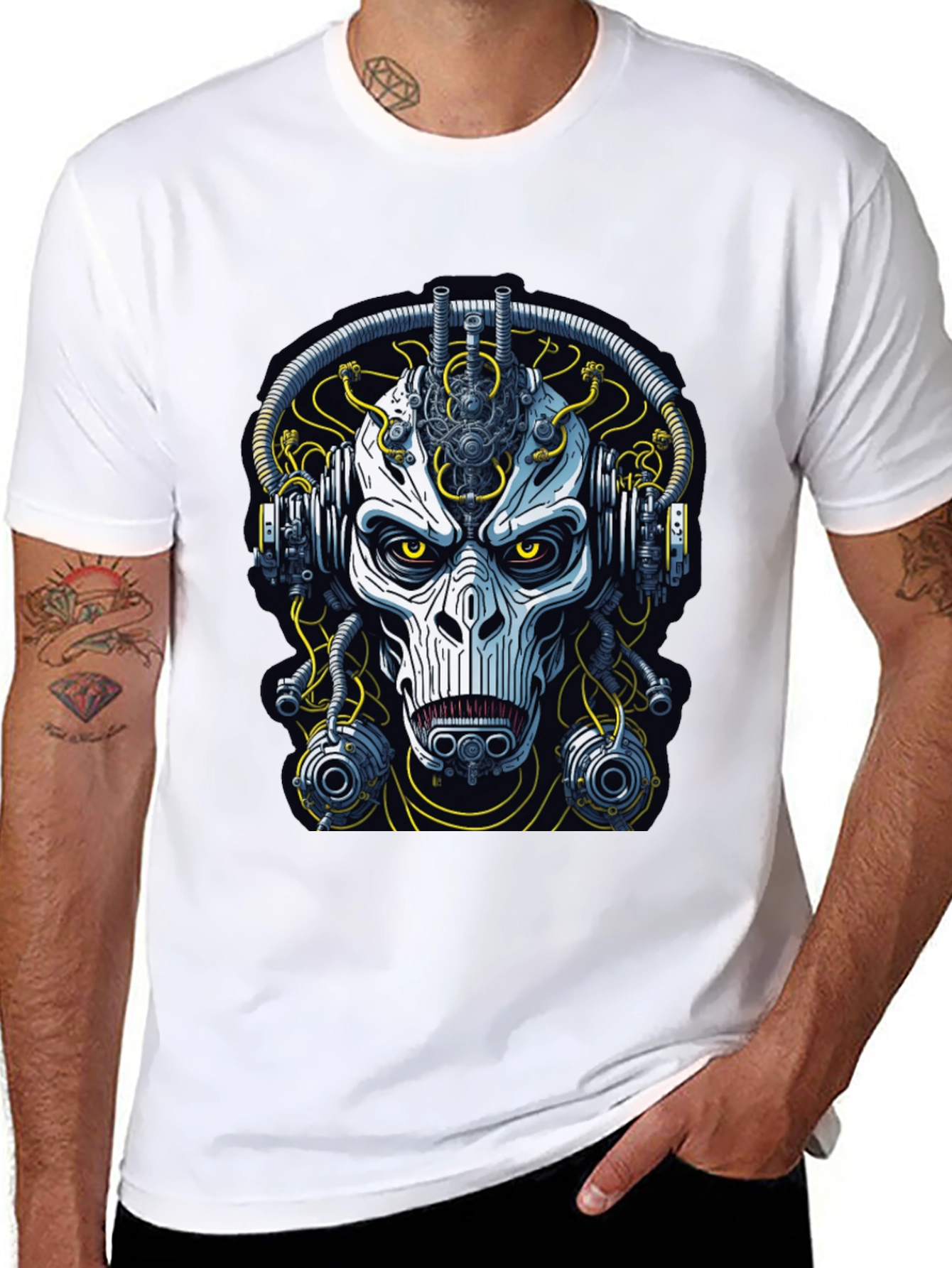 Cyberpunk Skull Graphic Tee - Mens Black T-Shirt