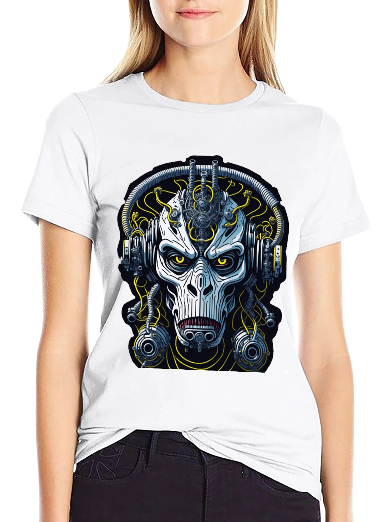 Cyberpunk Skull Graphic Tee - Mens Black T-Shirt