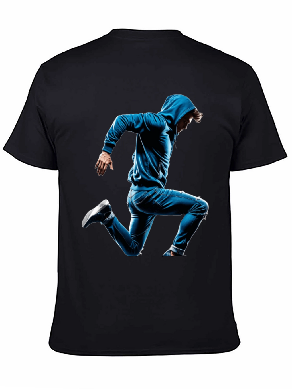 Black T-Shirt with Blue Hoodie Jumper Design