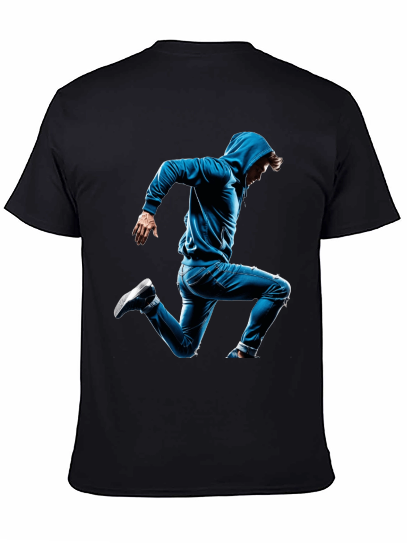 Black T-Shirt with Blue Hoodie Jumper Design