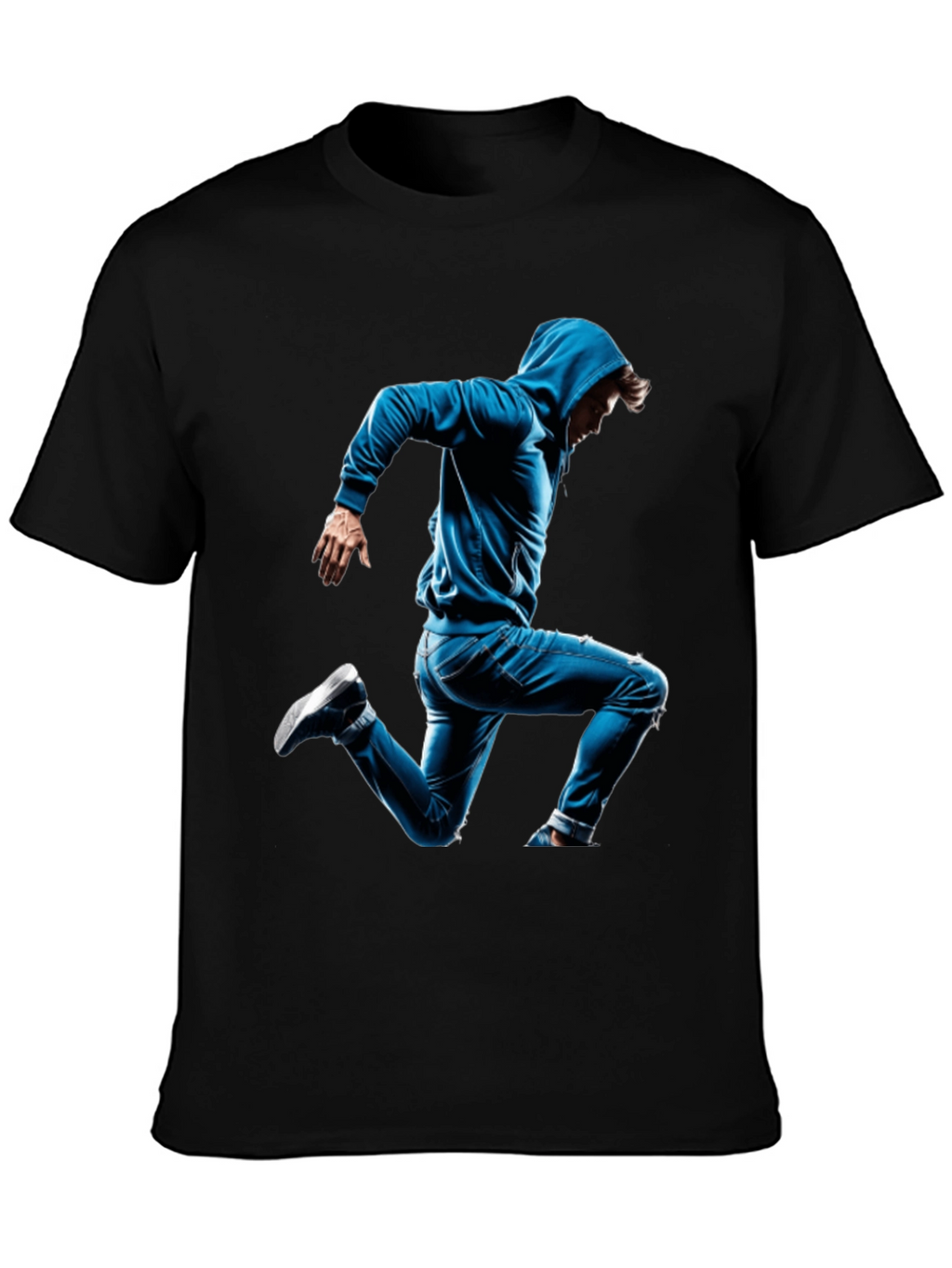Black T-Shirt with Blue Hoodie Jumper Design