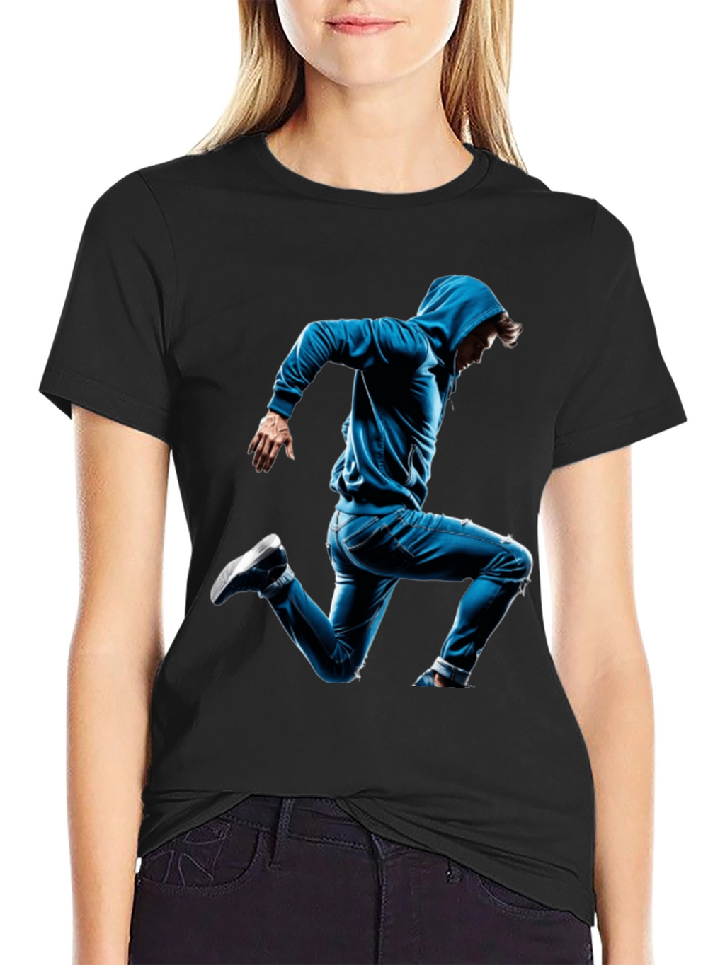 Black T-Shirt with Blue Hoodie Jumper Design