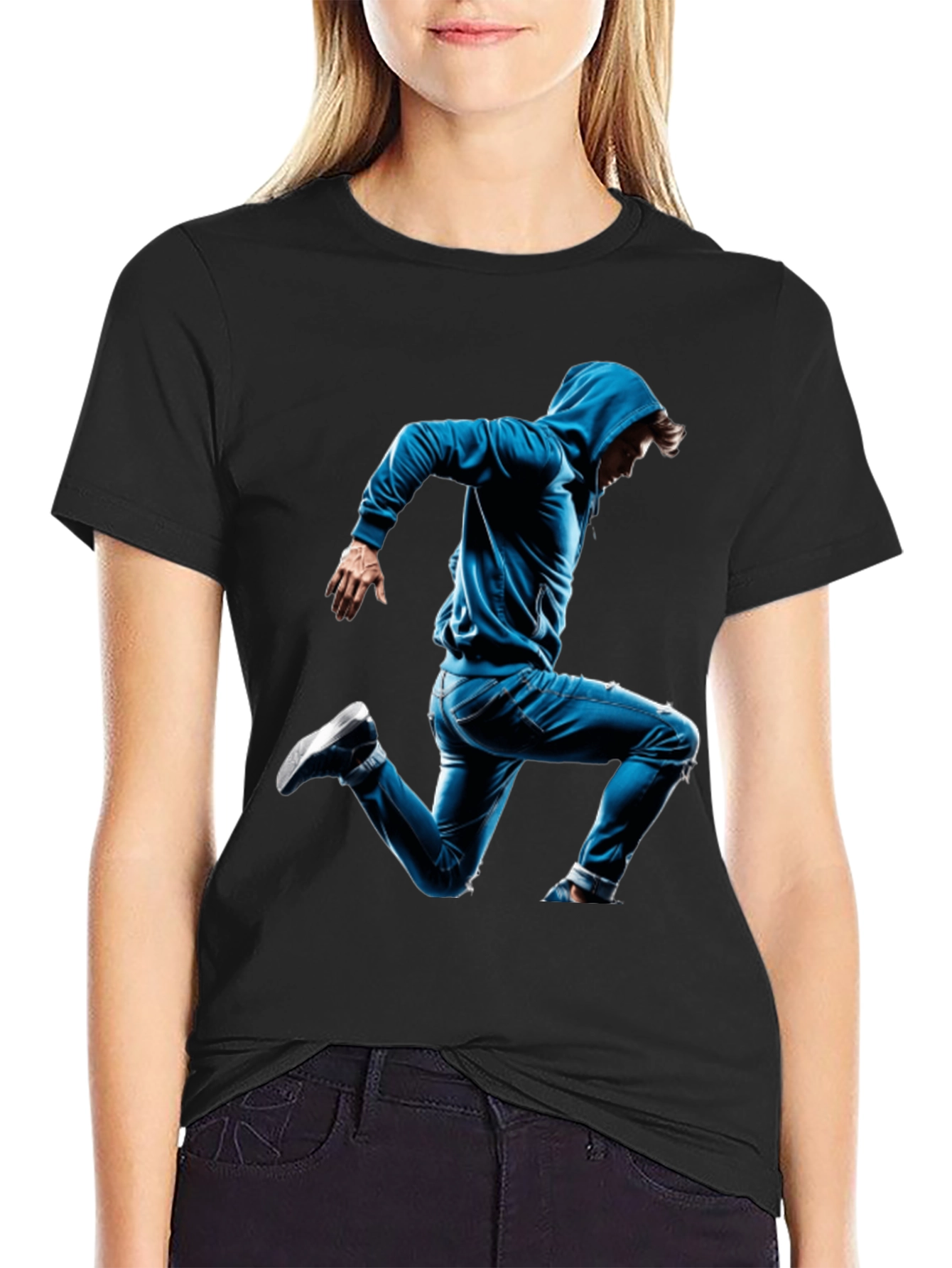 Black T-Shirt with Blue Hoodie Jumper Design