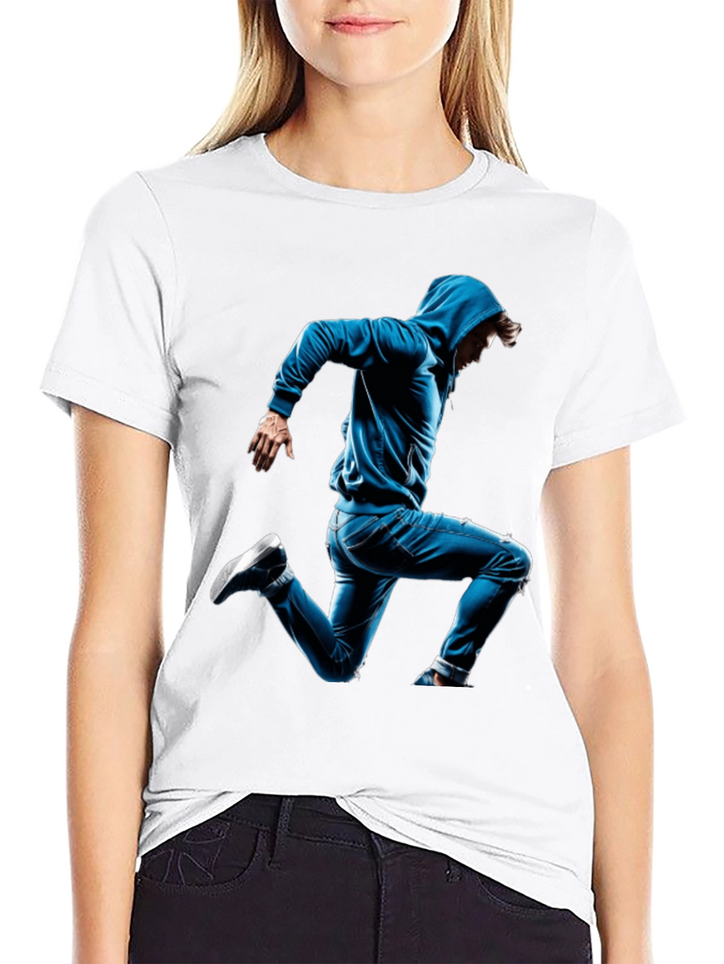 Black T-Shirt with Blue Hoodie Jumper Design