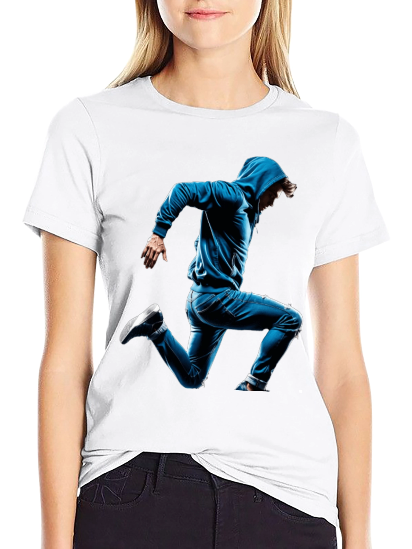 Black T-Shirt with Blue Hoodie Jumper Design