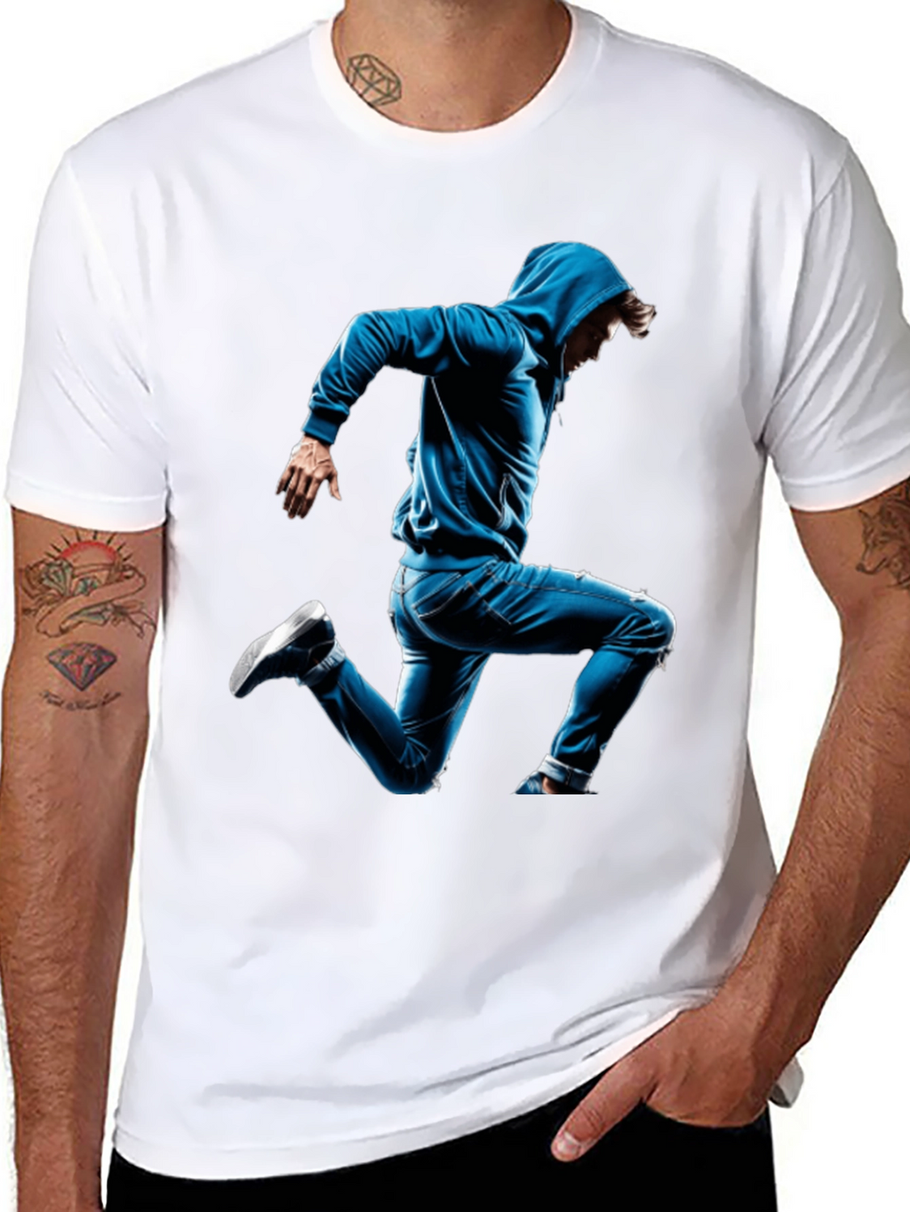 Black T-Shirt with Blue Hoodie Jumper Design