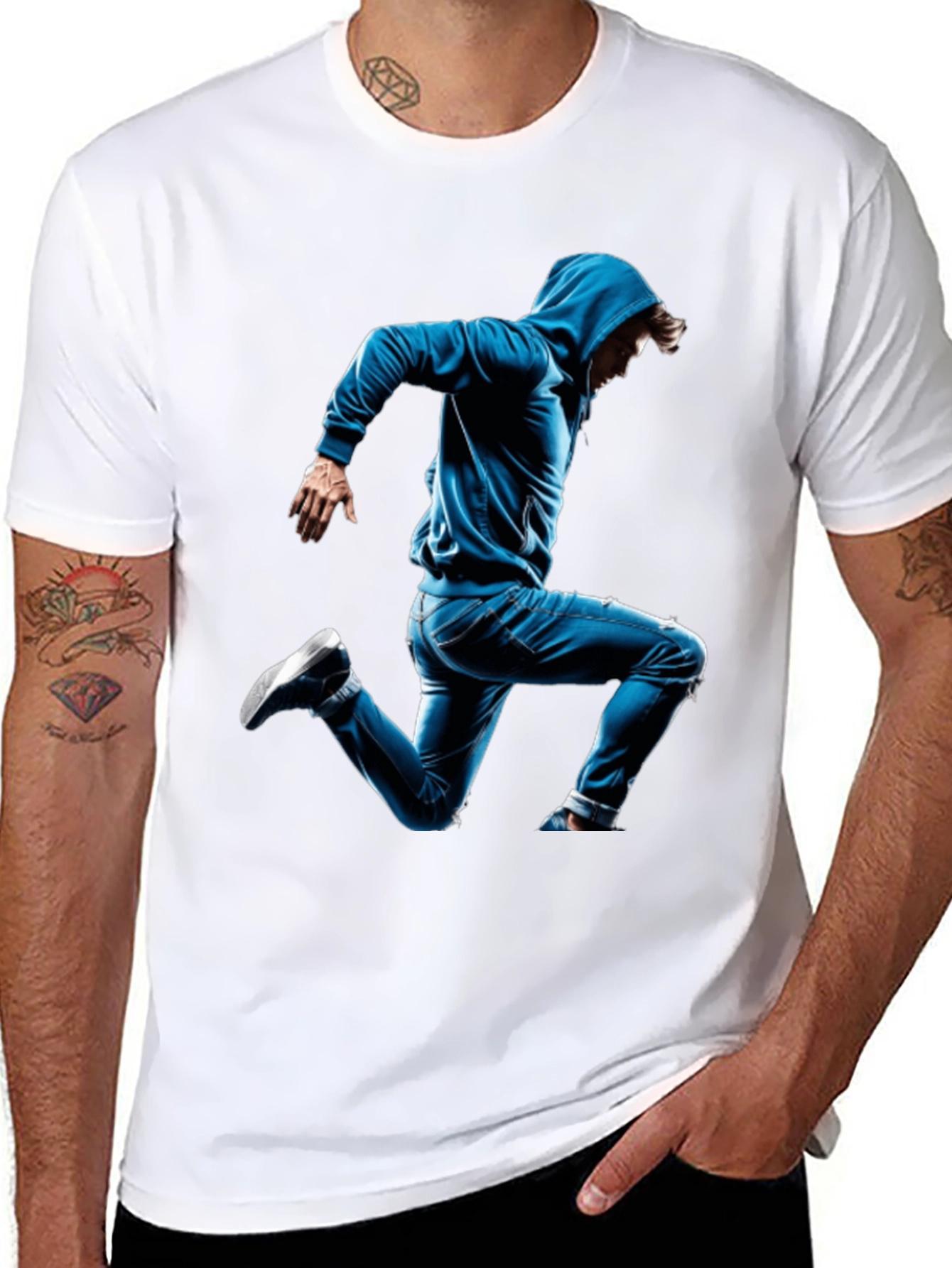 Black T-Shirt with Blue Hoodie Jumper Design
