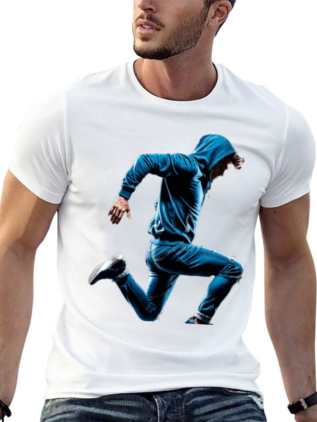 Black T-Shirt with Blue Hoodie Jumper Design
