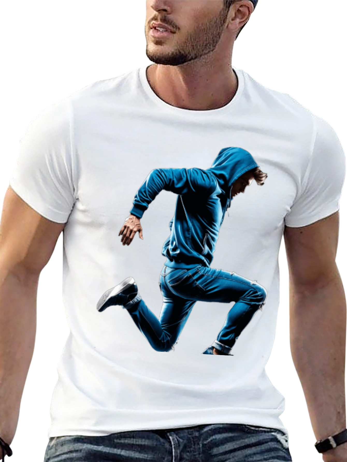 Black T-Shirt with Blue Hoodie Jumper Design