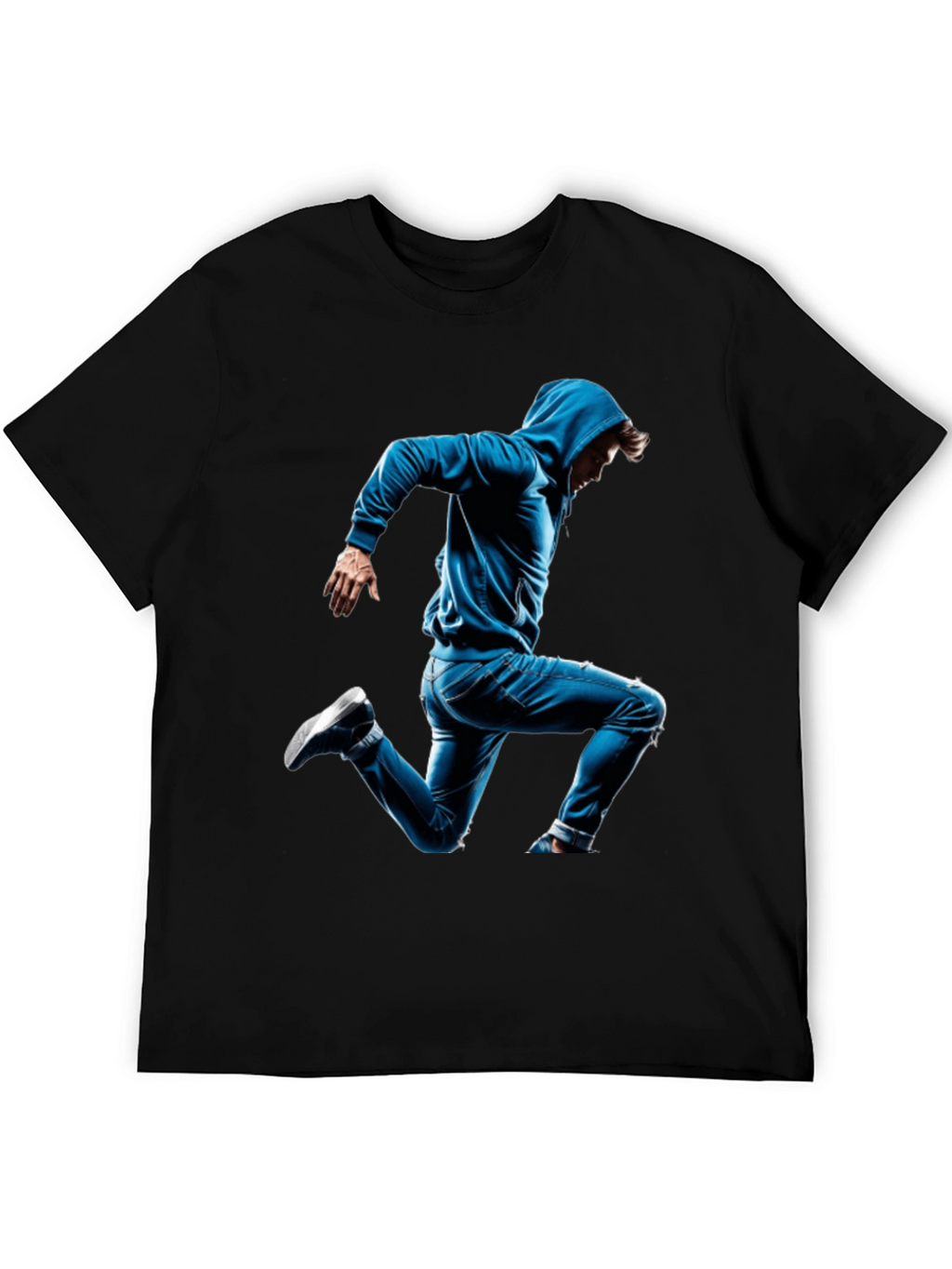 Black T-Shirt with Blue Hoodie Jumper Design