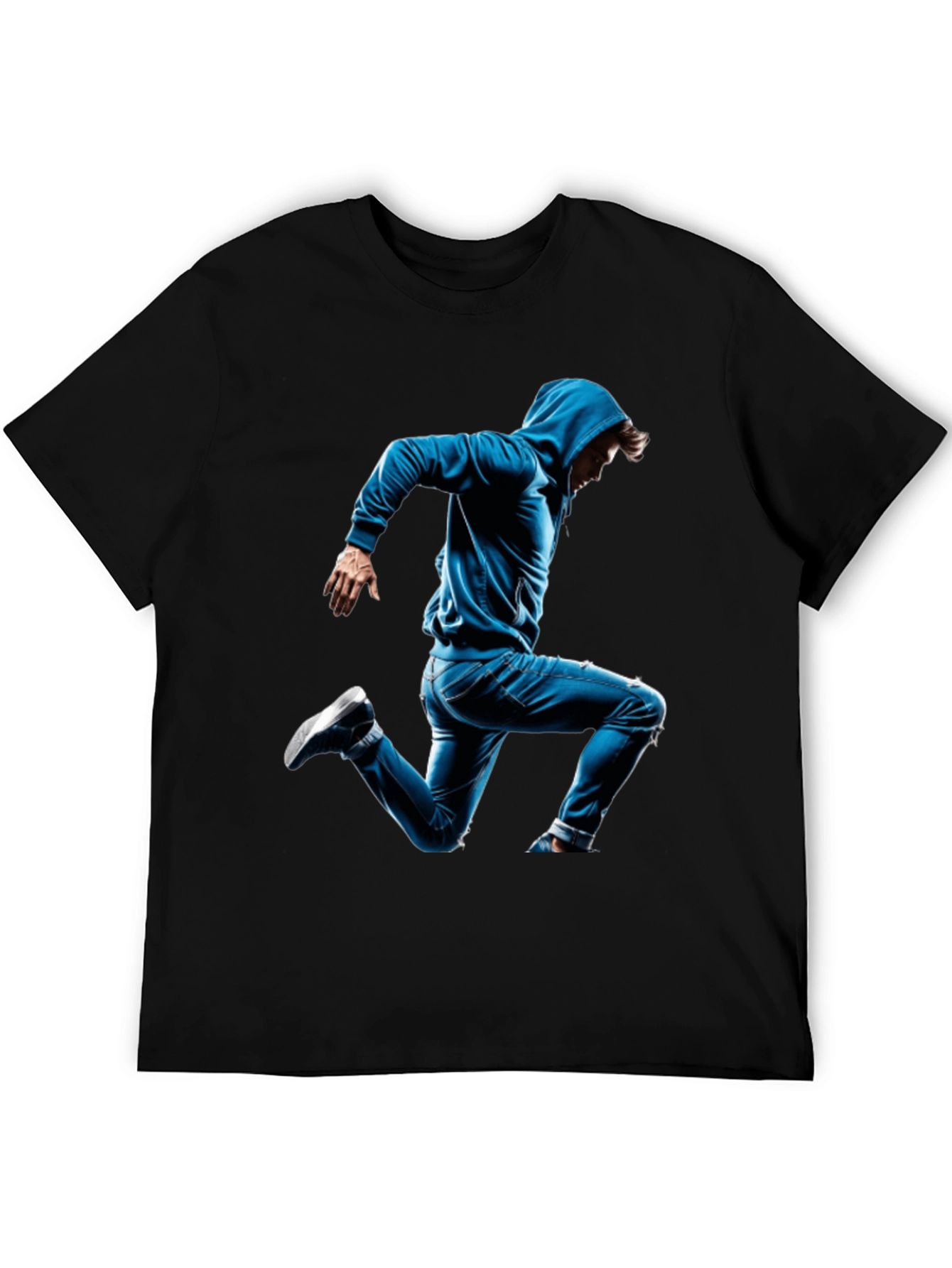 Black T-Shirt with Blue Hoodie Jumper Design