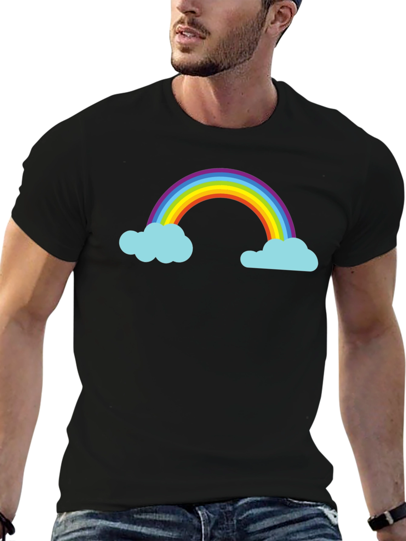 Rainbow and Cloud Graphic Black T-Shirt