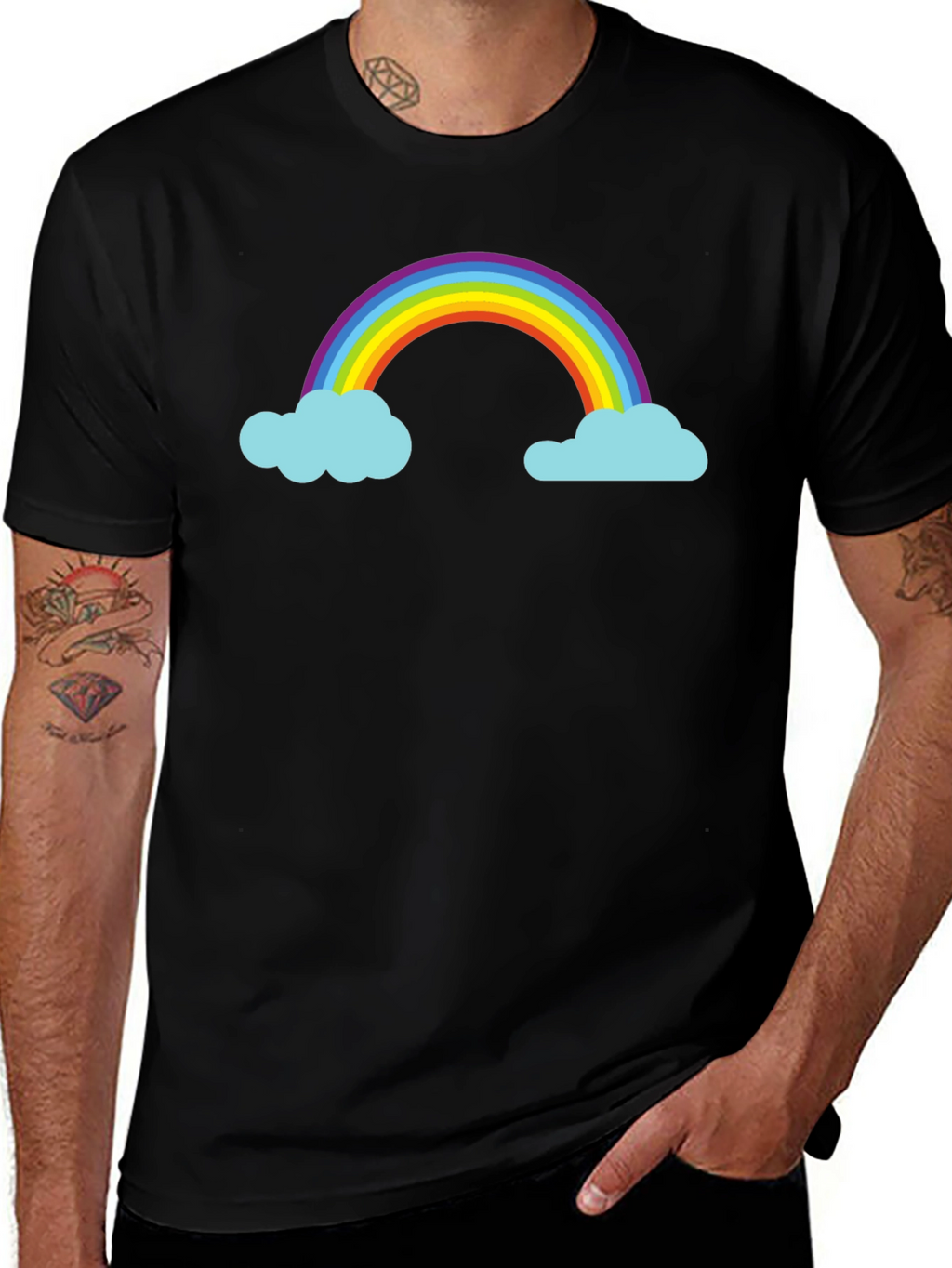 Rainbow and Cloud Graphic Black T-Shirt