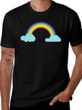 Rainbow and Cloud Graphic Black T-Shirt