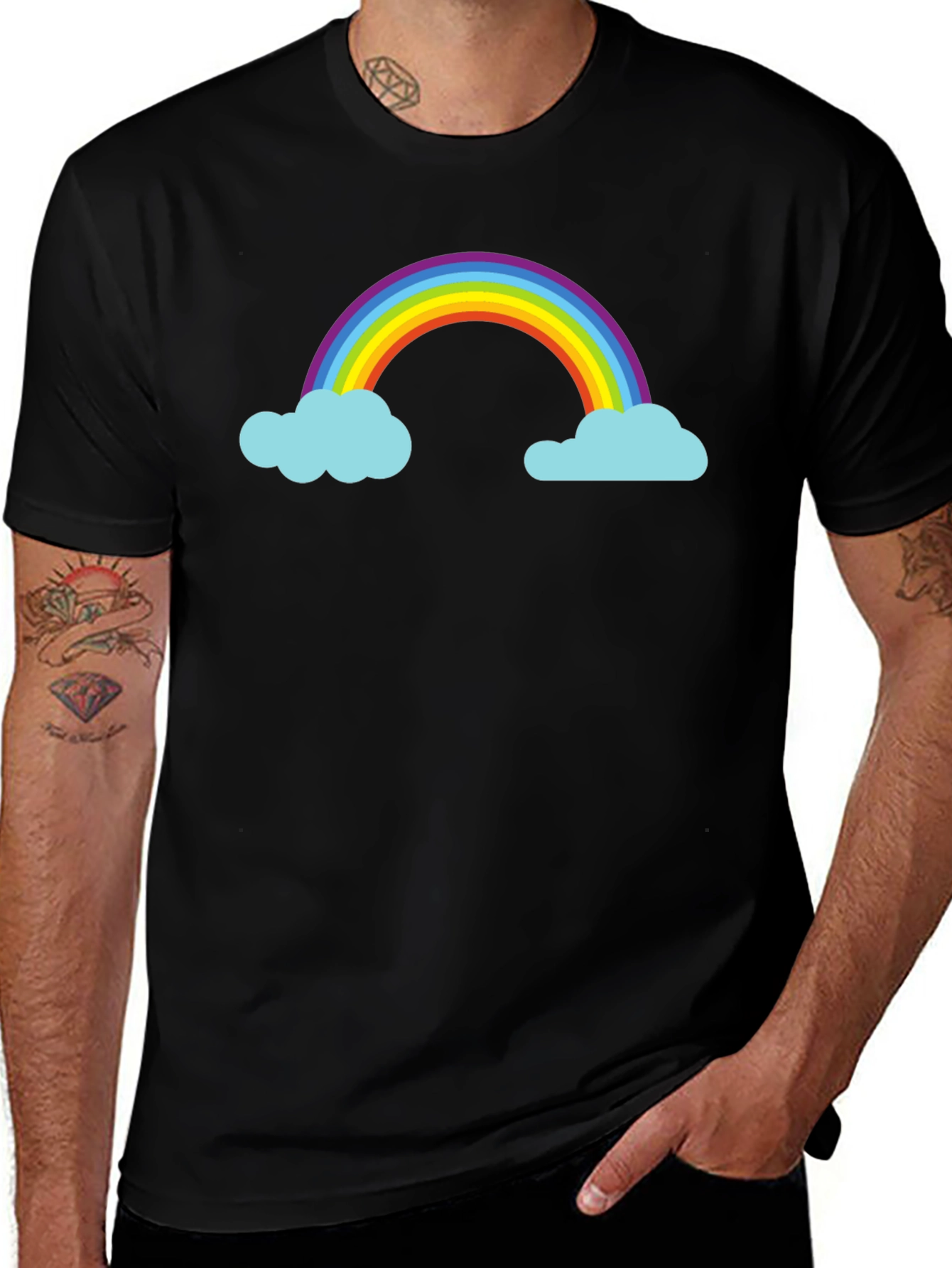 Rainbow and Cloud Graphic Black T-Shirt
