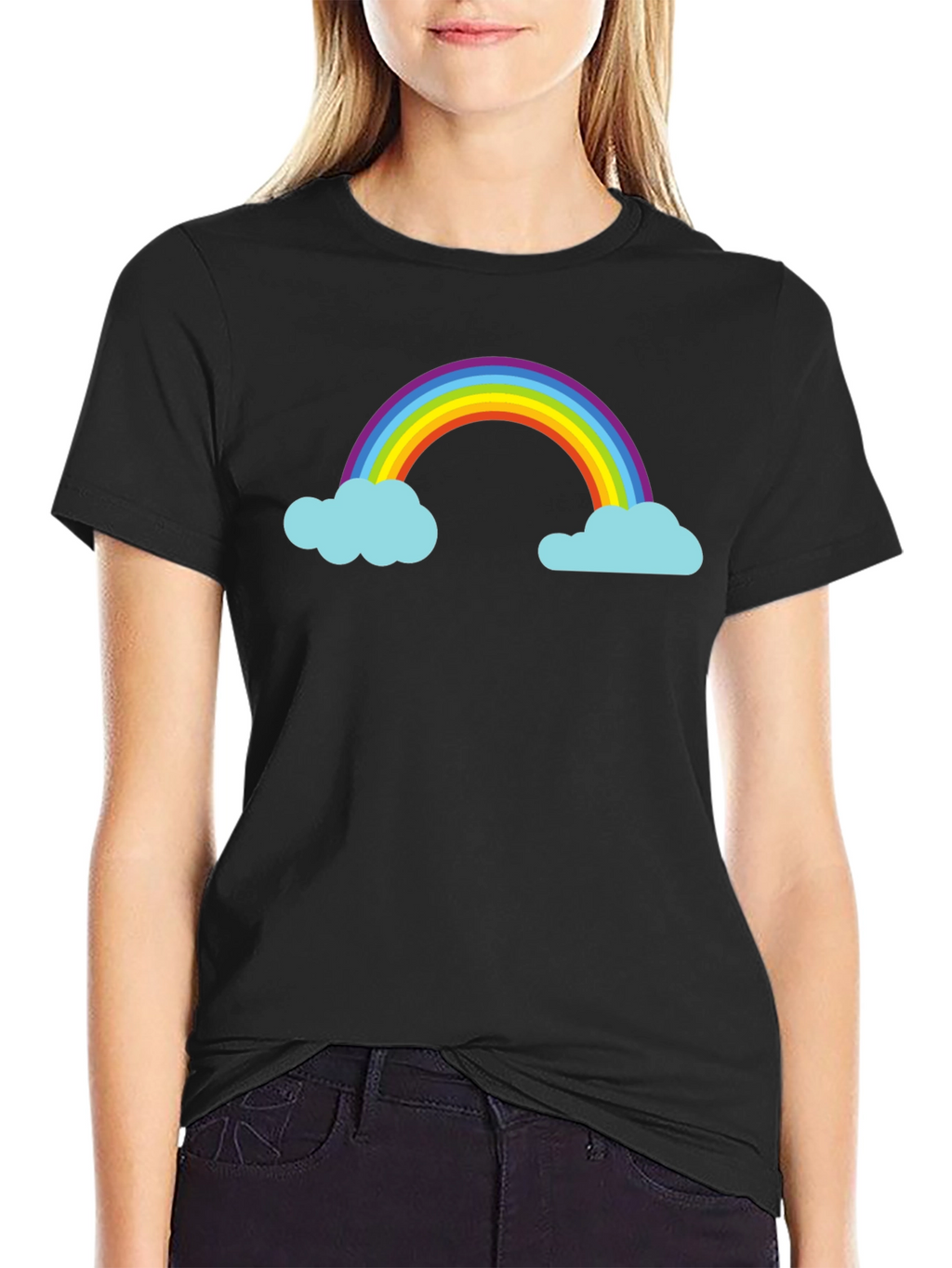 Rainbow and Cloud Graphic Black T-Shirt