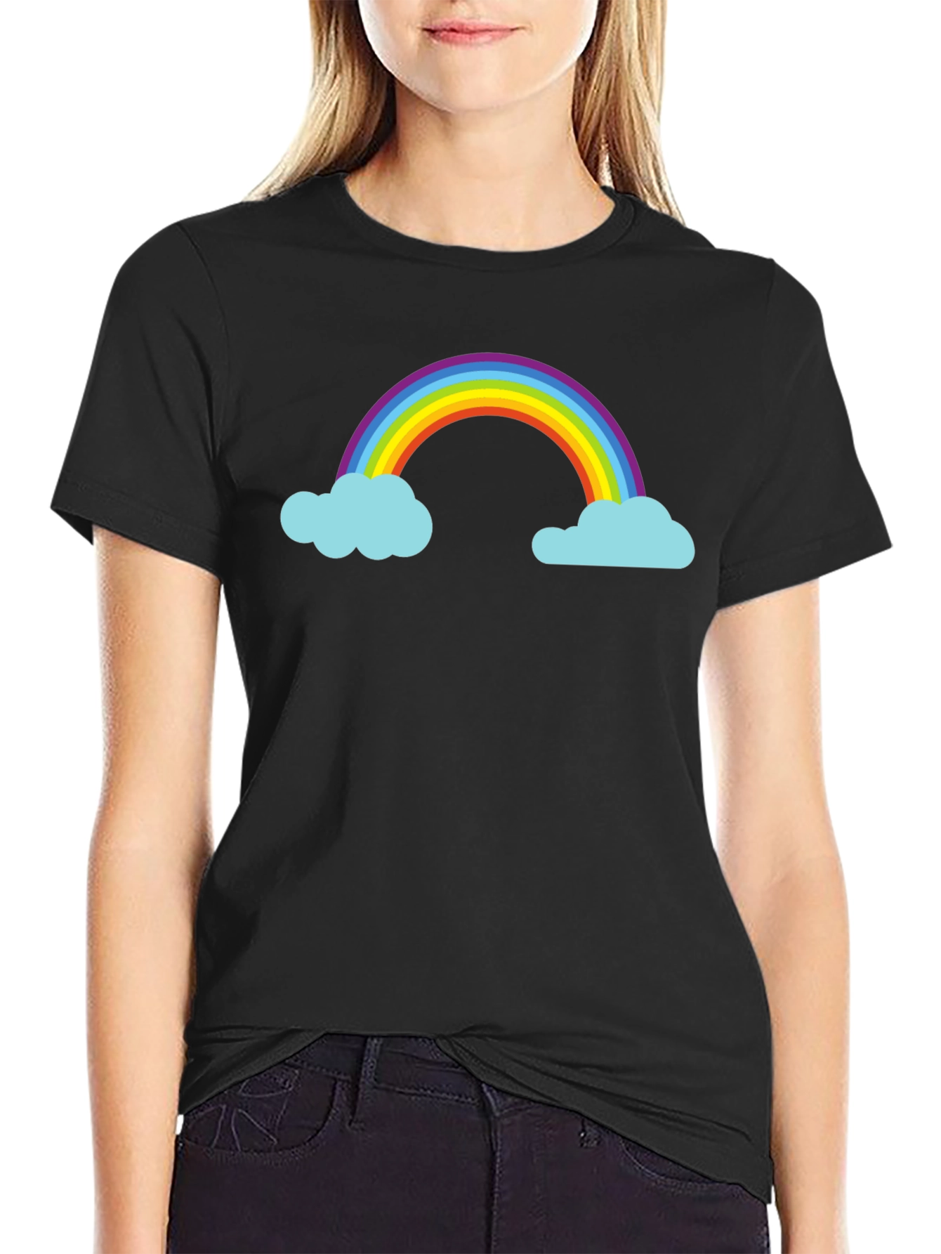 Rainbow and Cloud Graphic Black T-Shirt