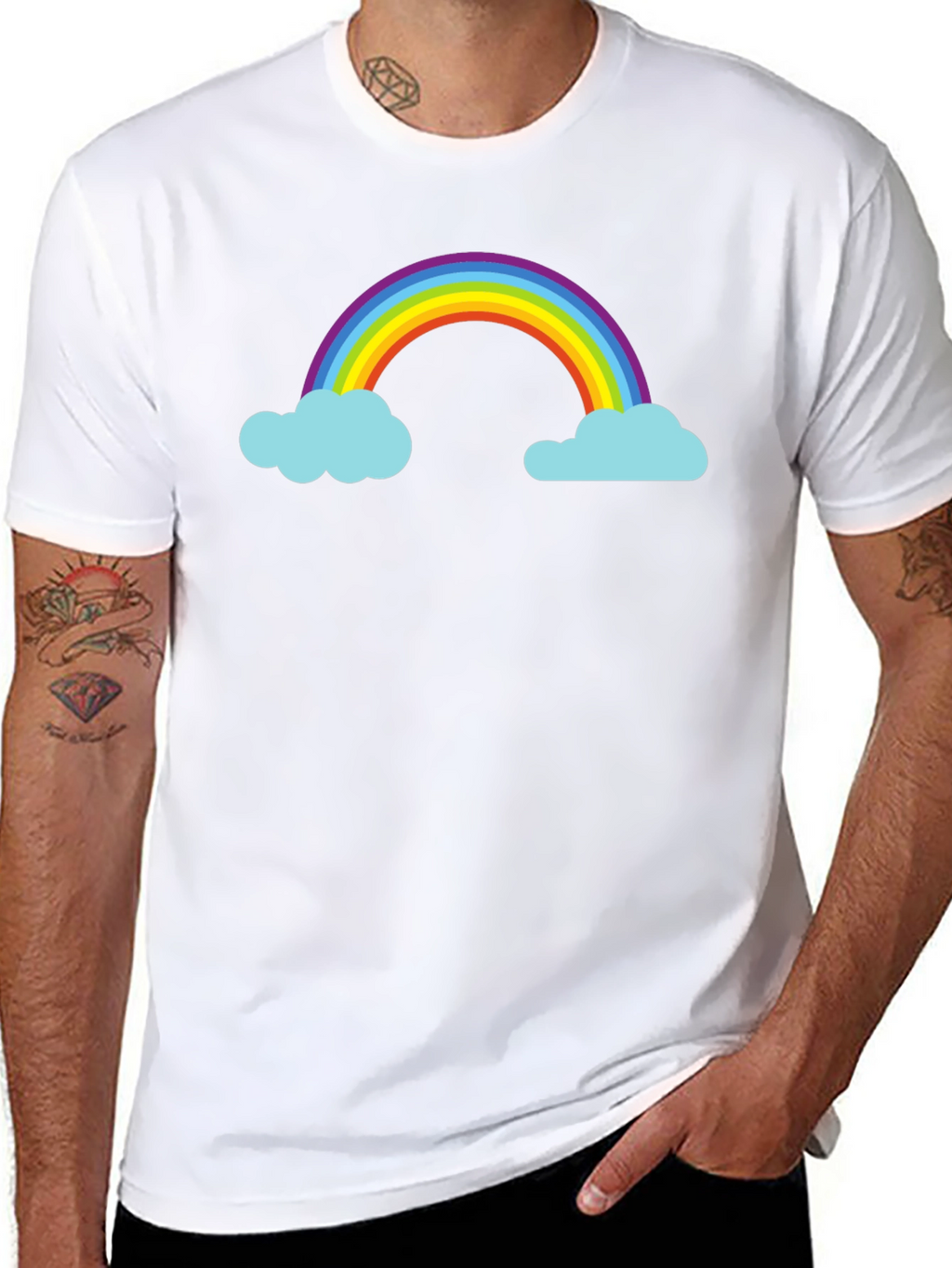 Rainbow and Cloud Graphic Black T-Shirt