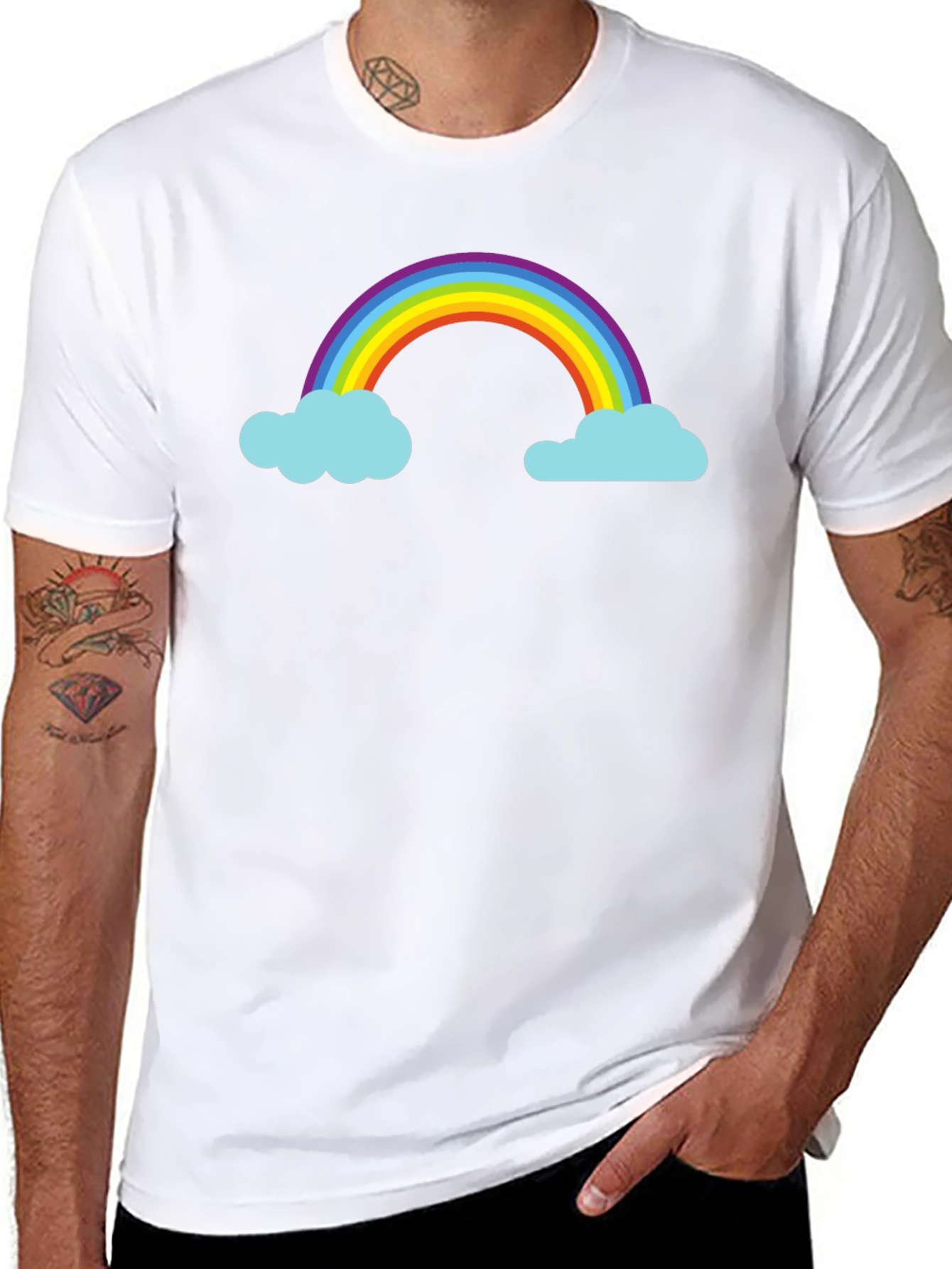 Rainbow and Cloud Graphic Black T-Shirt